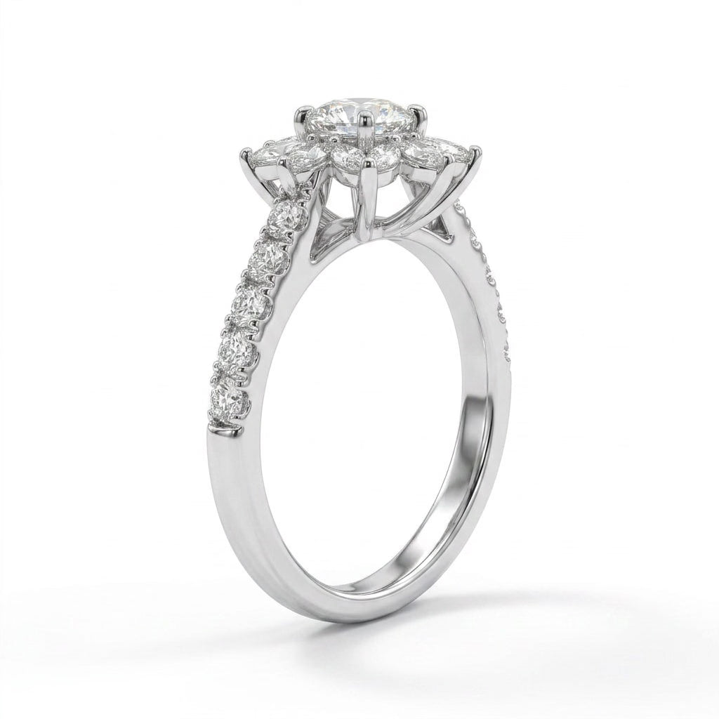 Halo Pavé Round Engagement Ring (1/2 ct. tw.) in 18K White Gold