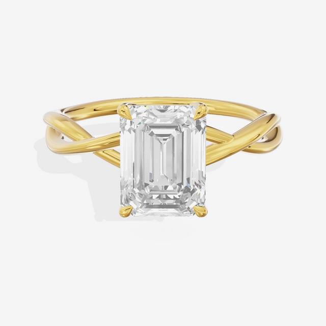 Twined Sincere Emerald Twisted Engagement Ring in 14K Yellow Gold