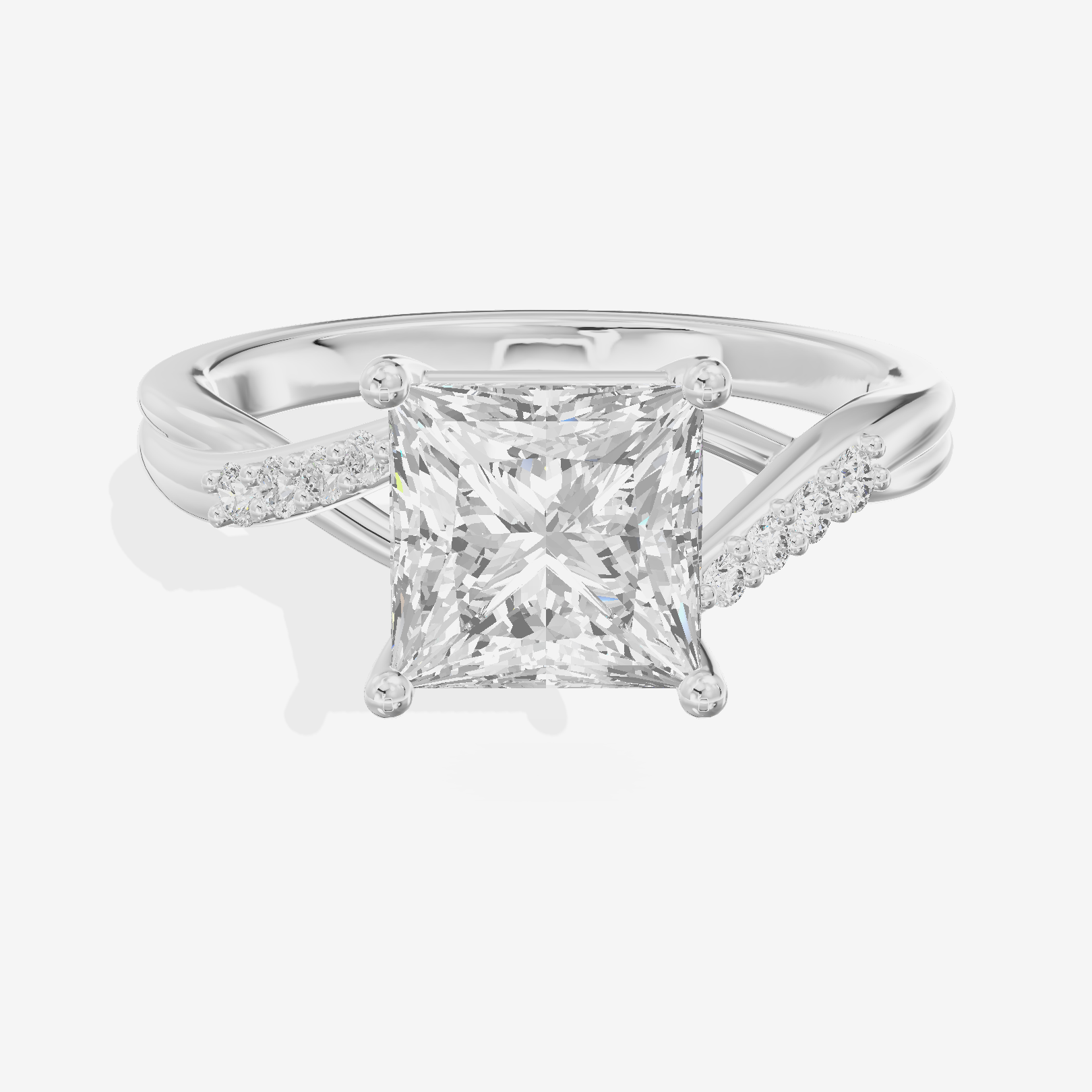 Twined Aimora Princess Engagement Ring with Side Stones (1/15 ct. tw.) in Platinum