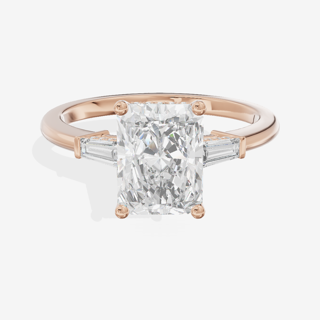 Clusta Three Stone Radiant Engagement Ring (1/10 ct. tw.) in 14K Rose Gold