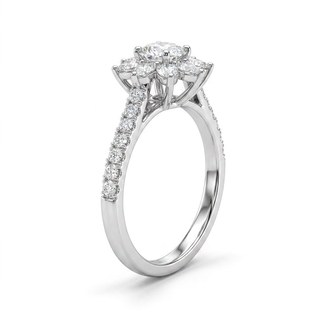 Halo Pavé Round Engagement Ring (1/2 ct. tw.) in 18K White Gold