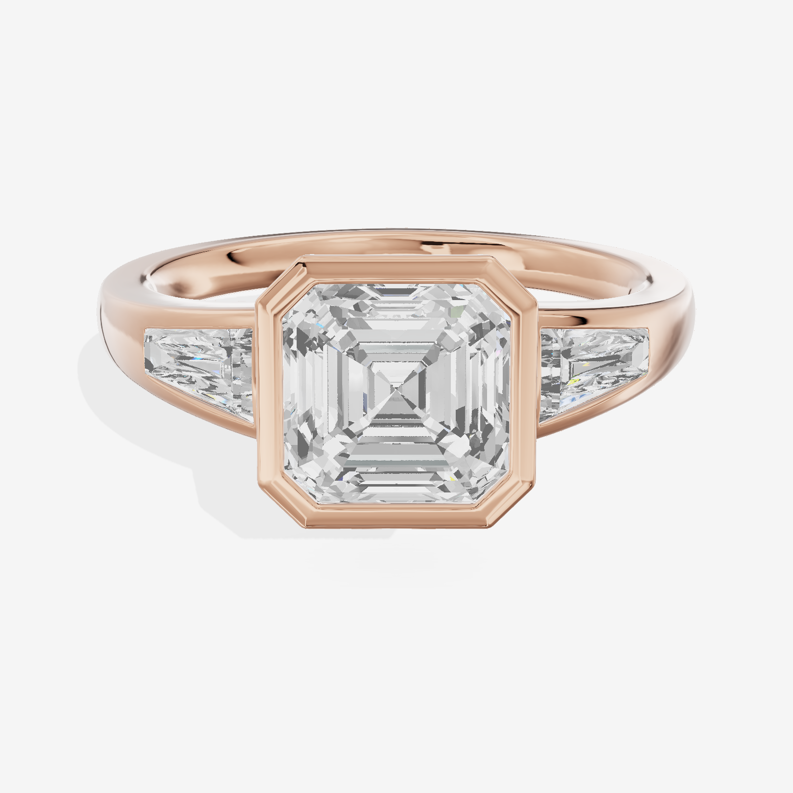 Modern Triade Asscher Three Stone Engagement Ring (1/2 ct. tw.) in 18K Rose Gold