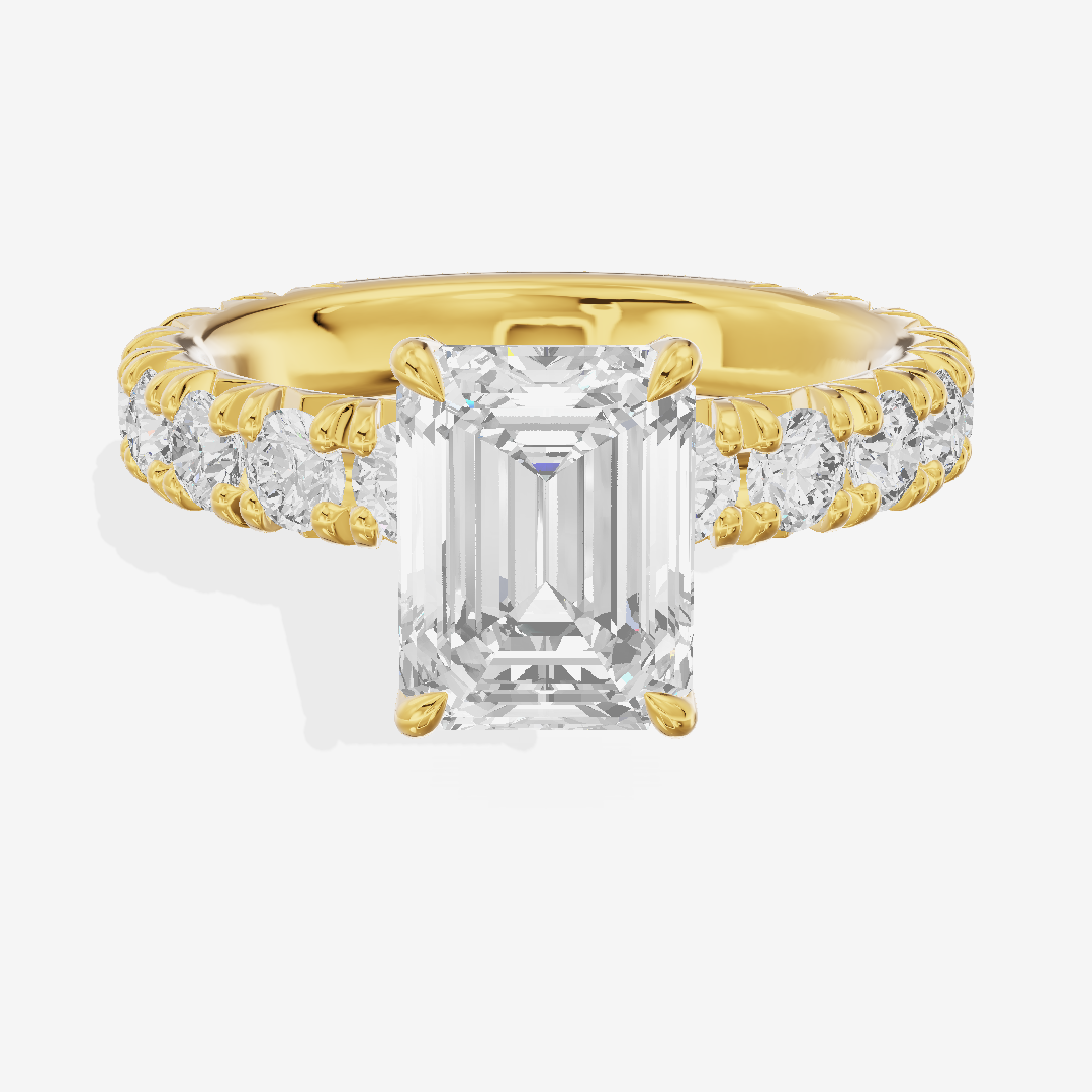 Crowned Sincere Emerald Engagement Ring with Side Stones (3/4 ct. tw.) in 18K Yellow Gold