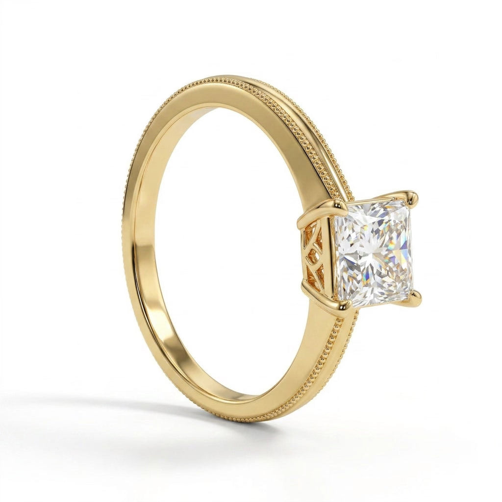 Solitaire Vintage Milgrain Princess Engagement Ring (2.02 ct.) in 18K Yellow Gold