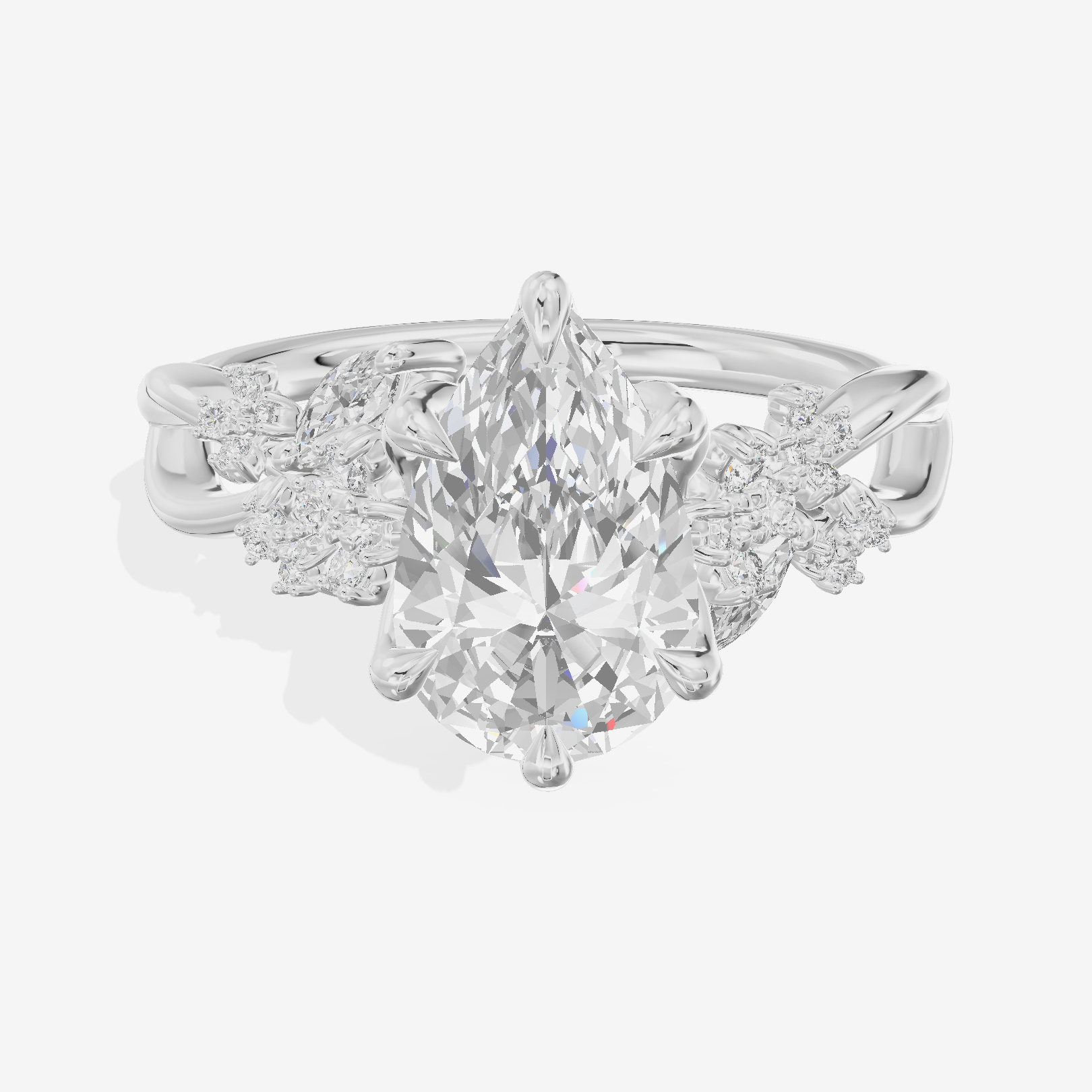 Lightwoven Pavé Pear Engagement Ring with Side Stones (1/8 ct. tw.) in 14K White Gold