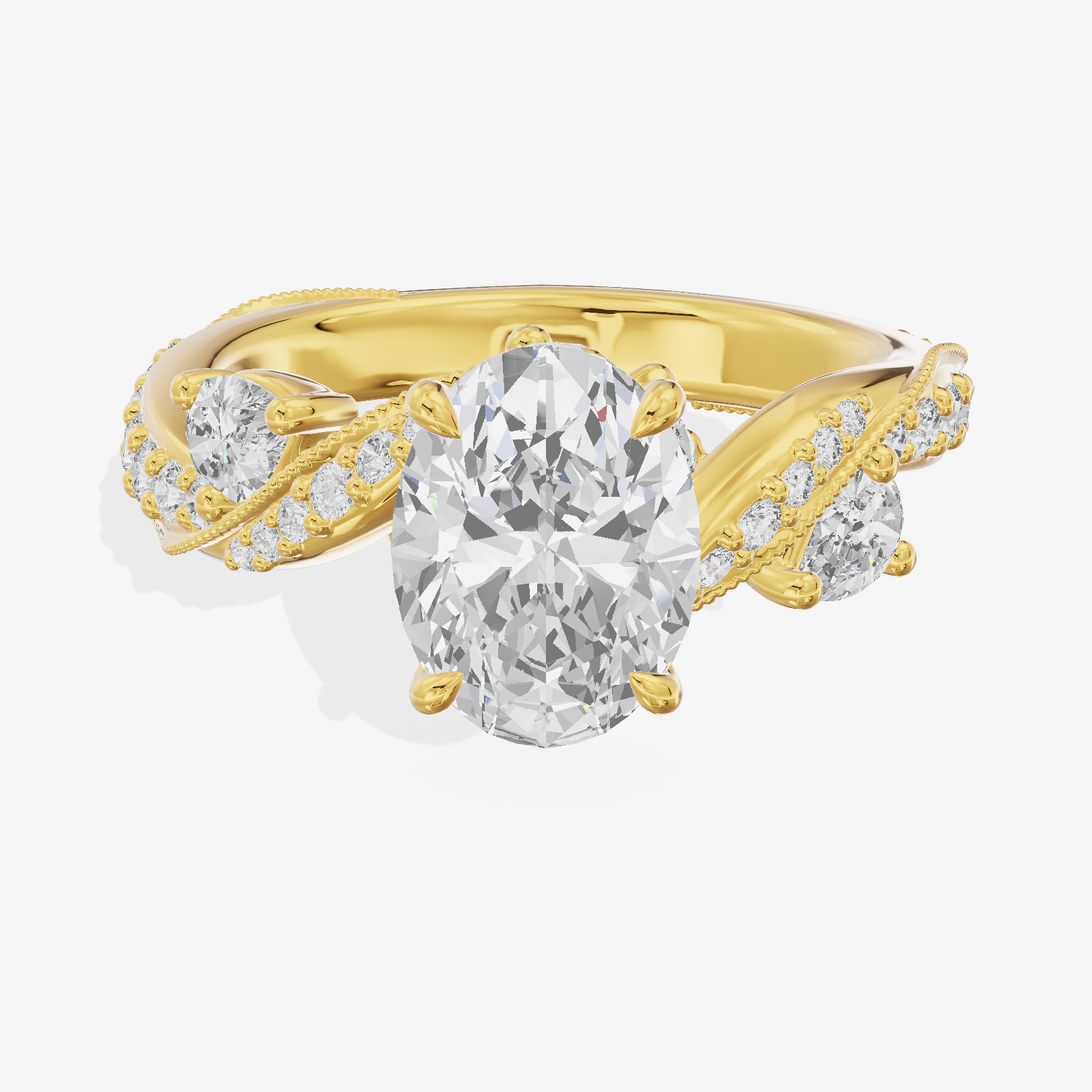 Modern Tender Oval Engagement Ring with Side Stones (1/3 ct. tw.) in 18K Yellow Gold