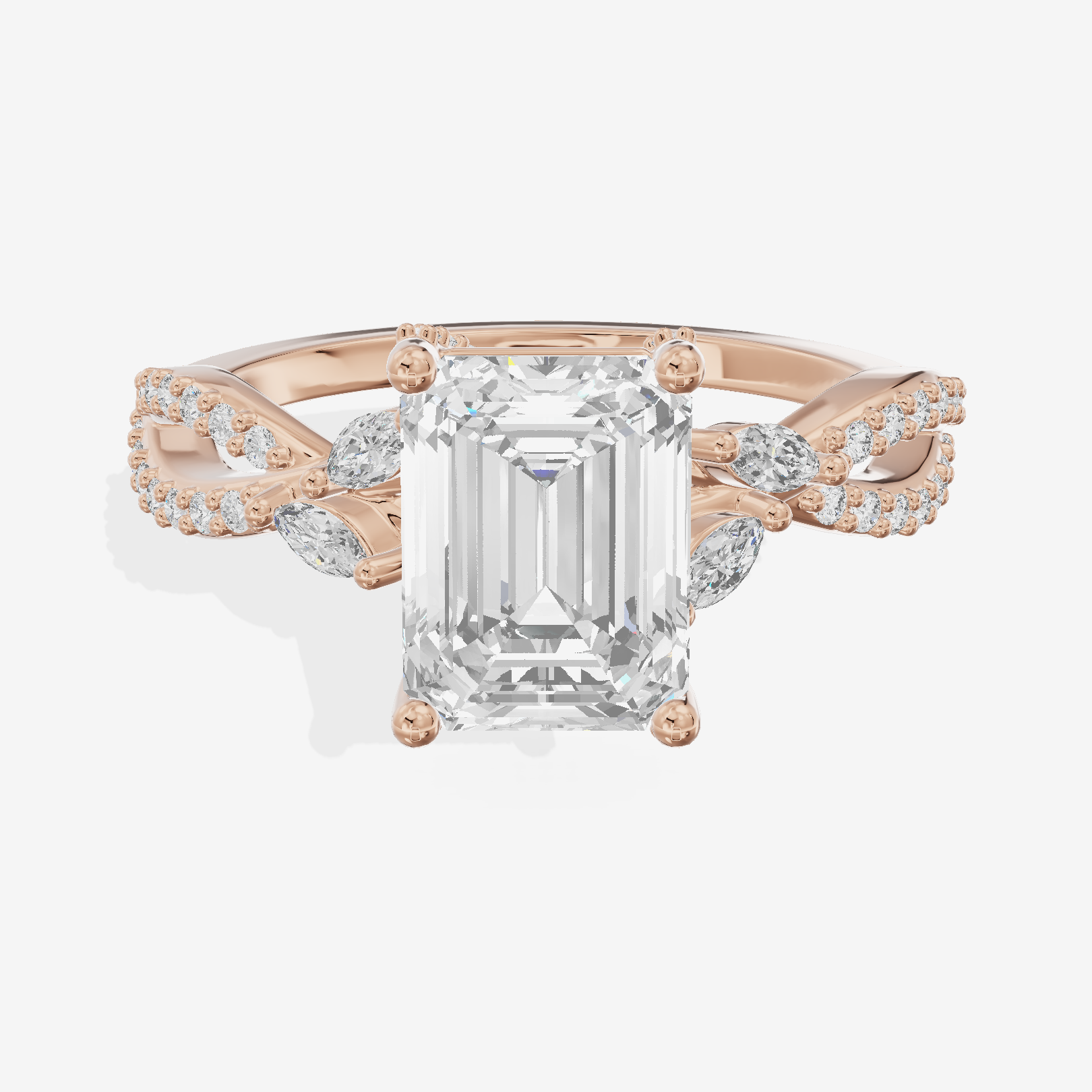 Luxe Heartline 1.5mm Emerald Engagement Ring with Side Stones (1/3 ct. tw.) in 14K Rose Gold