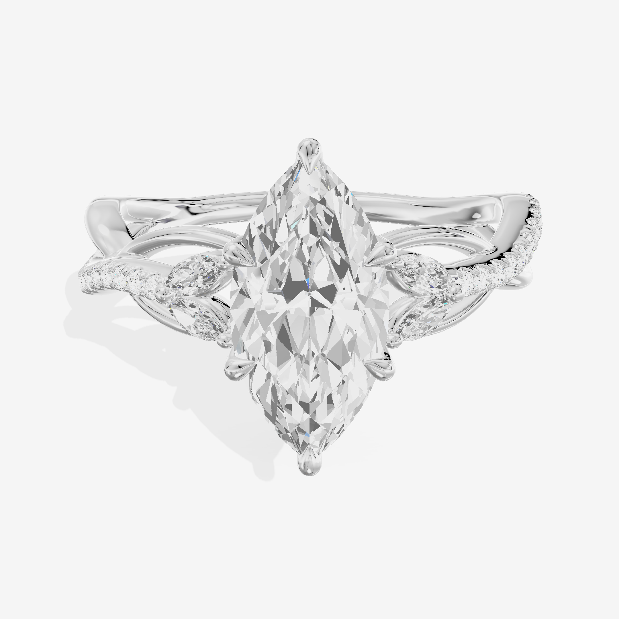 Lustrous Vowsae Marquise Engagement Ring with Side Stones (1/5 ct. tw.) in 18K White Gold