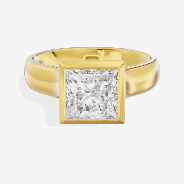 Cherubine 4mm Princess Bezel Engagement Ring in 18K Yellow Gold