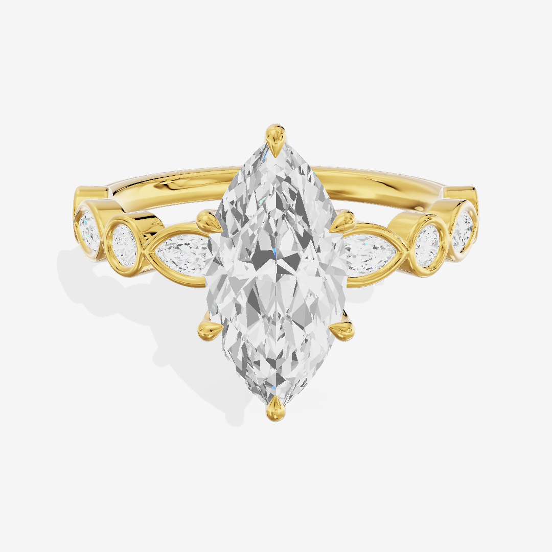 Crowned Maia Marquise Engagement Ring with Side Stones (1/3 ct. tw.) in 18K Yellow Gold