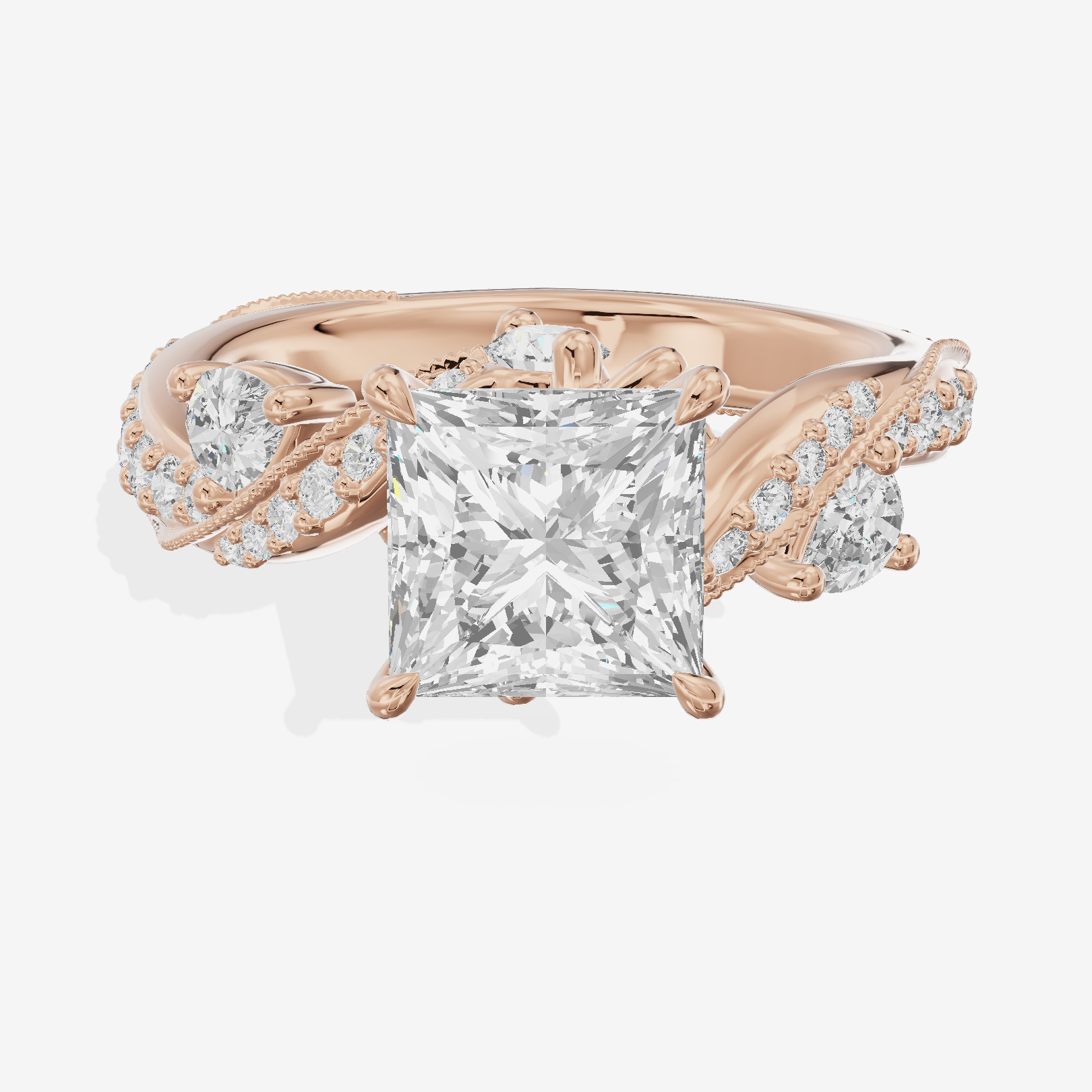 Modern Tender Princess Engagement Ring with Side Stones (1/3 ct. tw.) in 18K Rose Gold