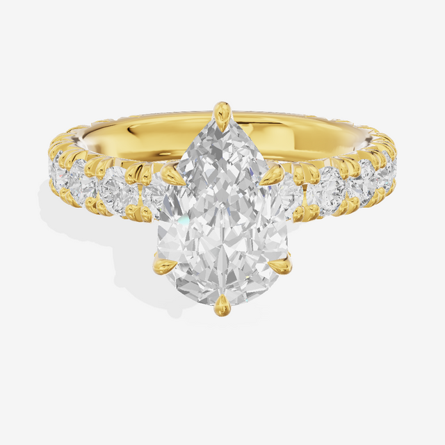 Crowned Sincere Pear Engagement Ring with Side Stones (3/4 ct. tw.) in 14K Yellow Gold
