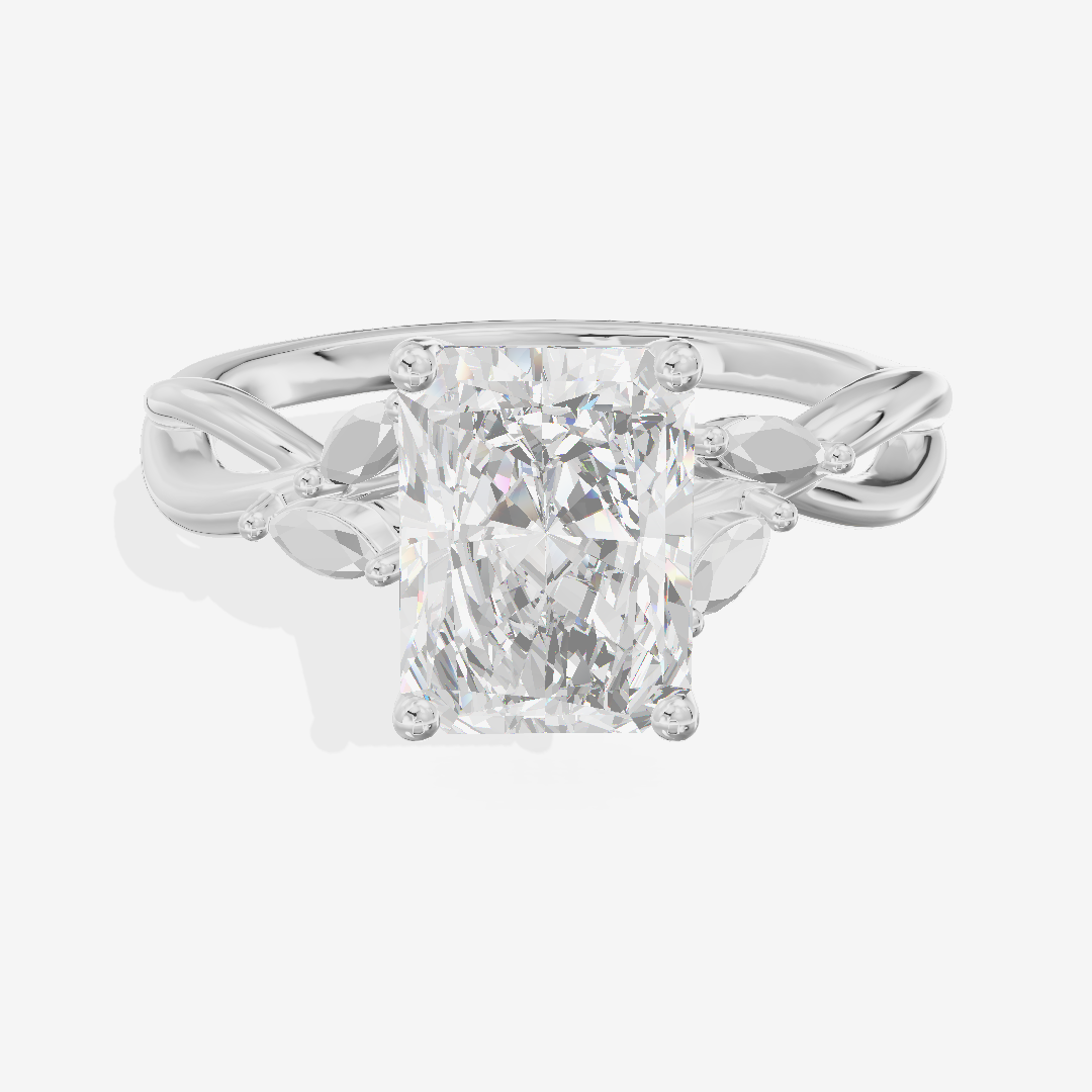 Modern Sincere Radiant Engagement Ring with Side Stones in Platinum