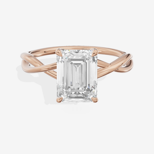 Twined Sincere Emerald Twisted Engagement Ring in 18K Rose Gold