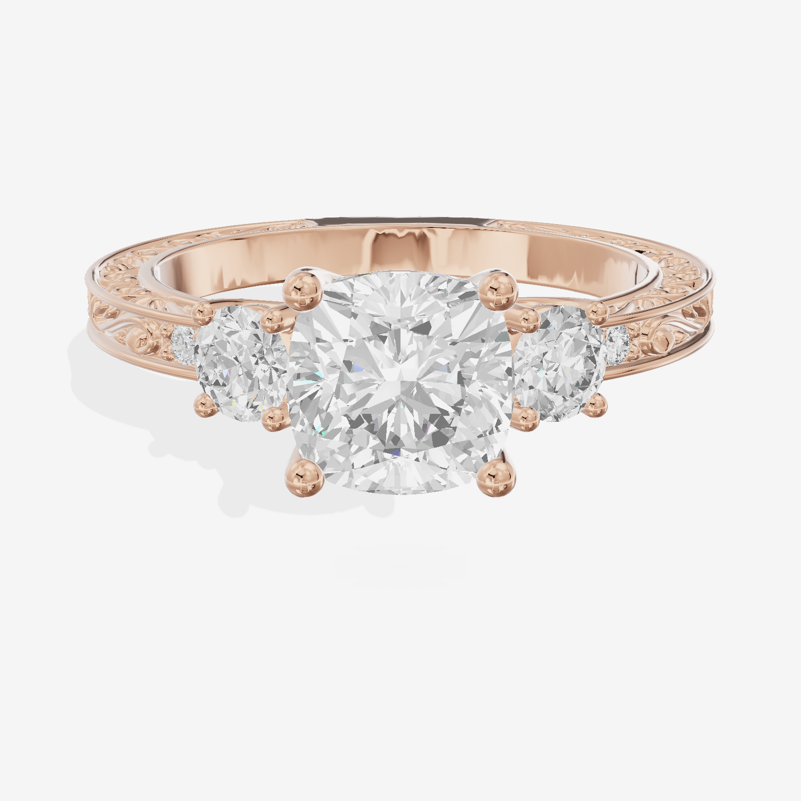 Petite Promezza Three Stone Cushion Engagement Ring (2/5 ct. tw.) in 18K Rose Gold