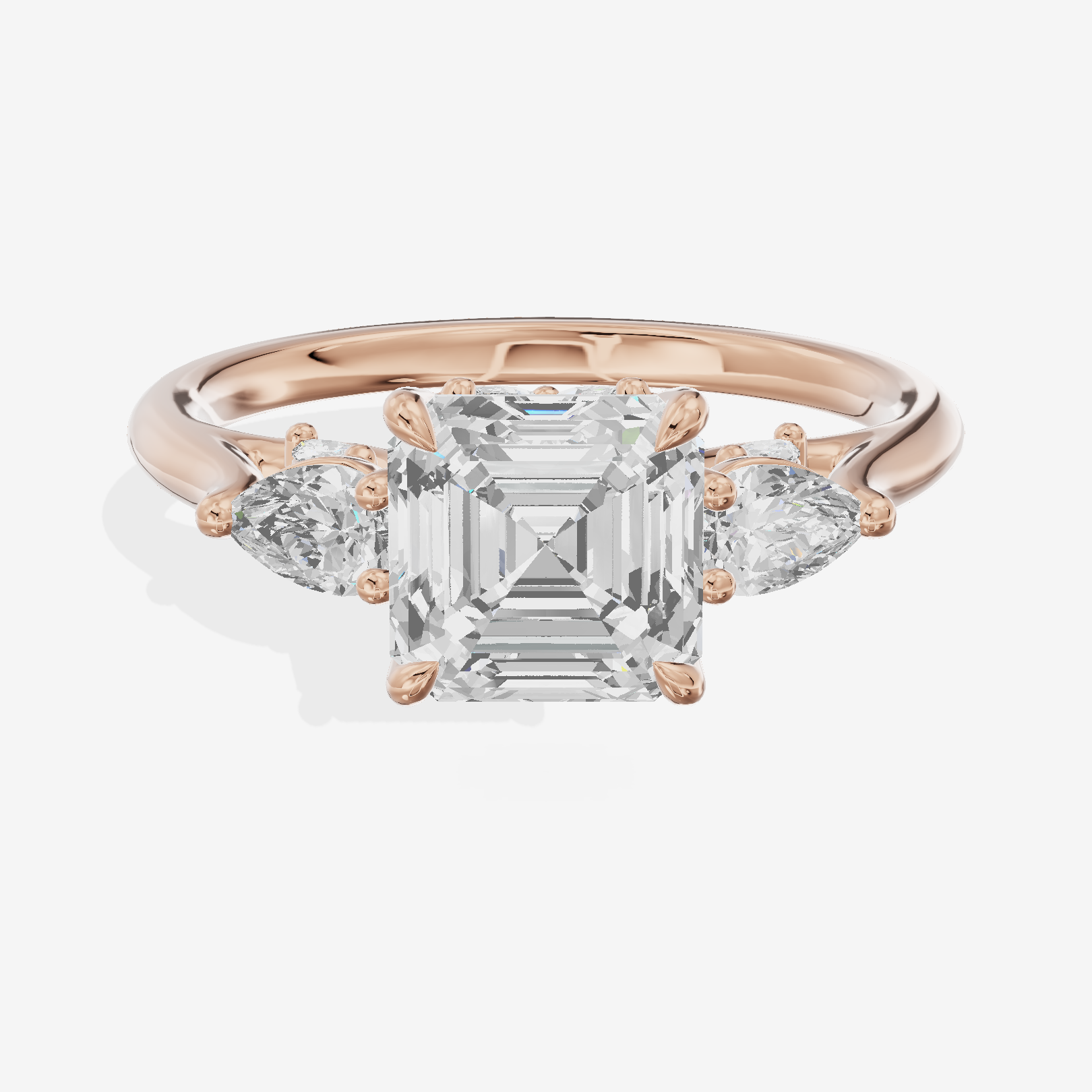 Classic Vowsae Three Stone Asscher Engagement Ring (3/5 ct. tw.) in 18K Rose Gold