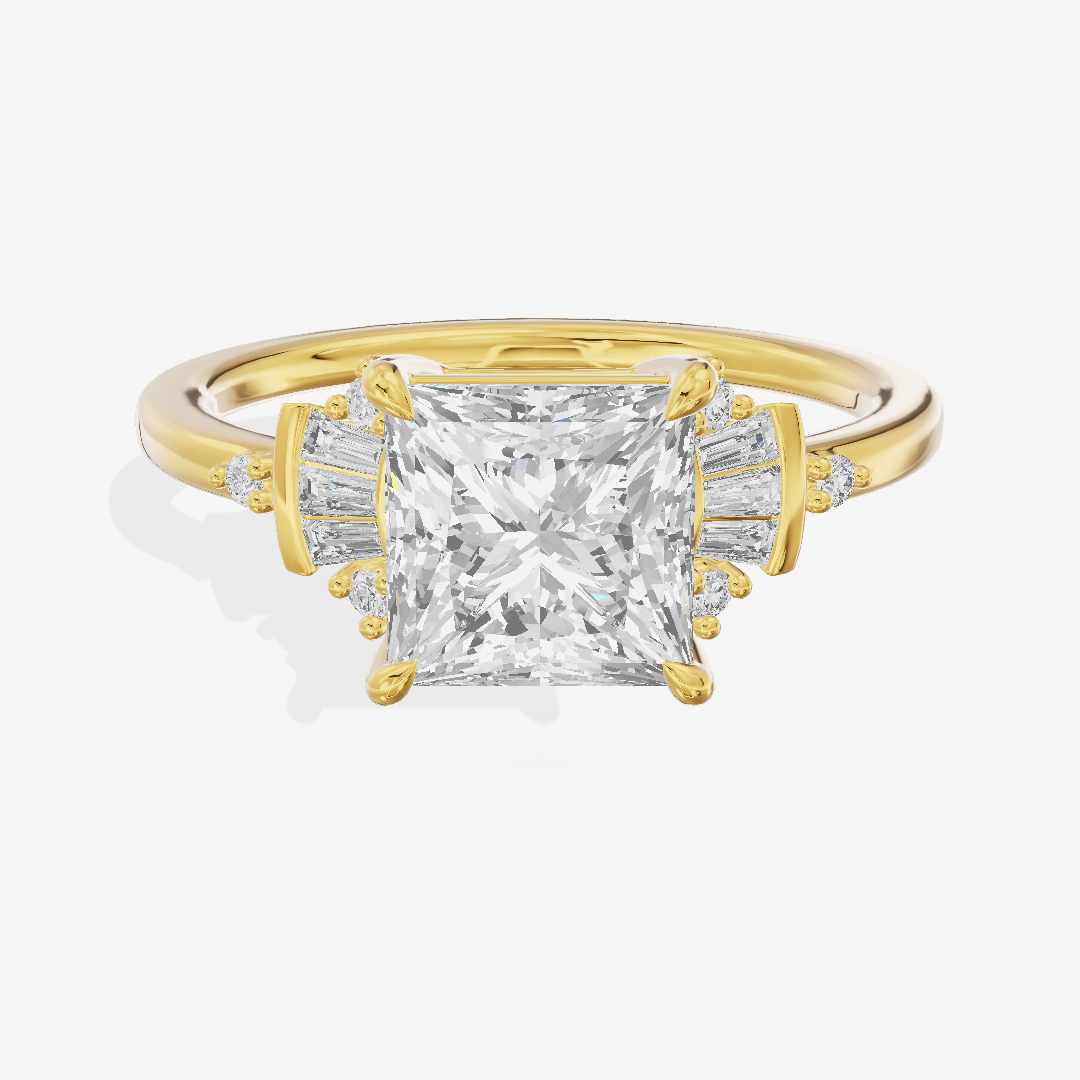 Lightwoven Pavé Princess Engagement Ring with Side Stones (1/8 ct. tw.) in 18K Yellow Gold