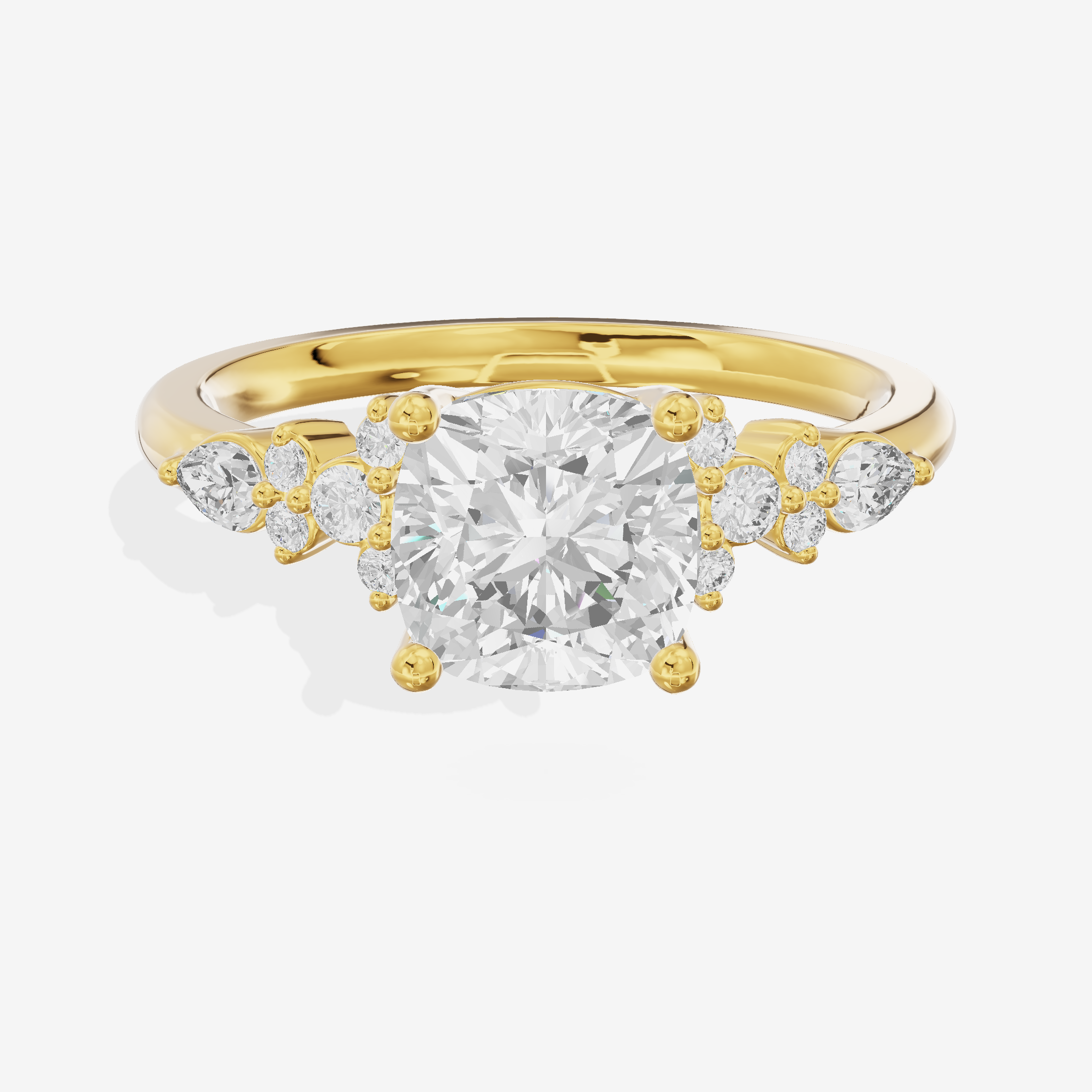 Luxe Sincere Cushion Engagement Ring with Side Stones (1/10 ct. tw.) in 14K Yellow Gold