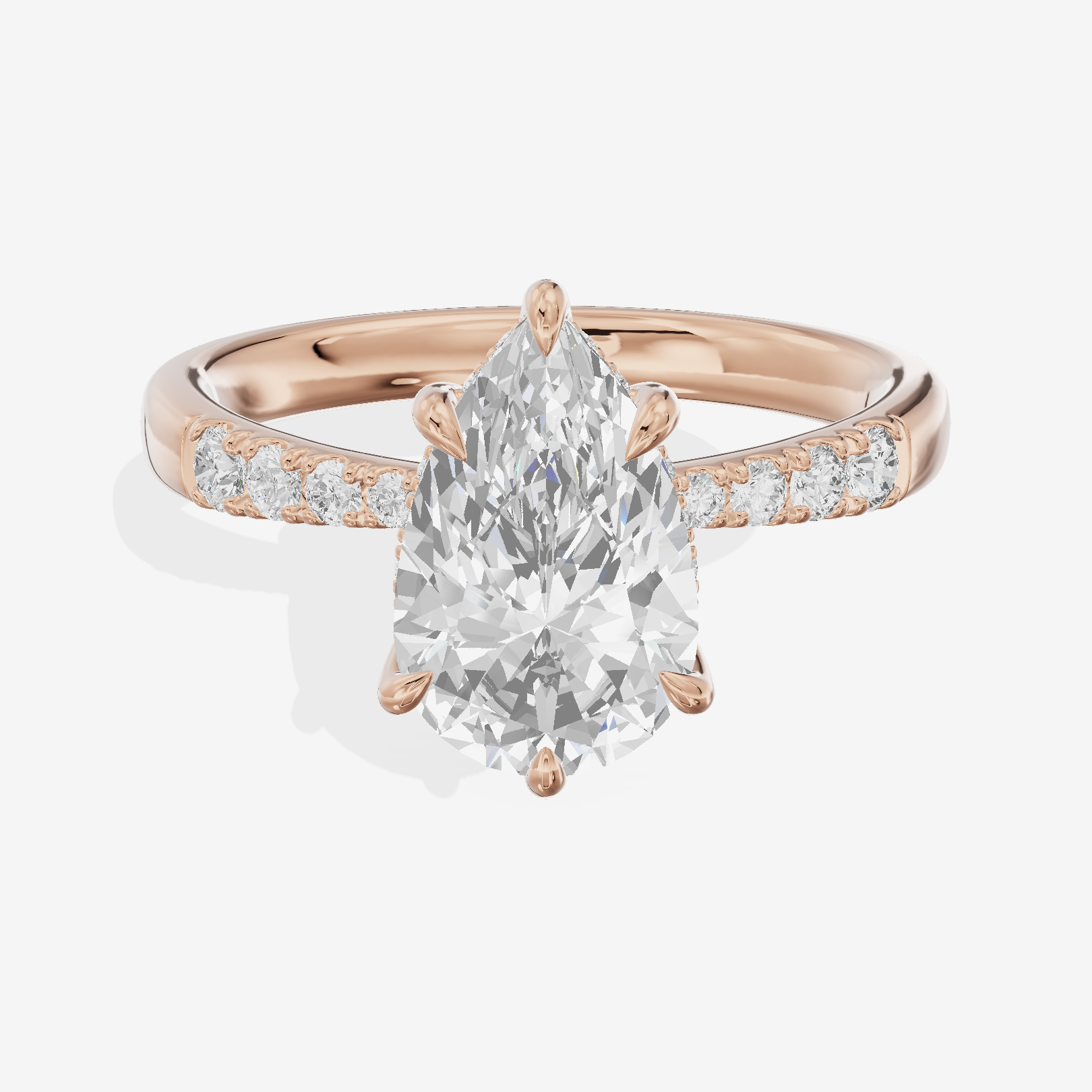 Classic Tensare Pear Engagement Ring with Hidden Halos (1/15 ct. tw.) in 14K Rose Gold