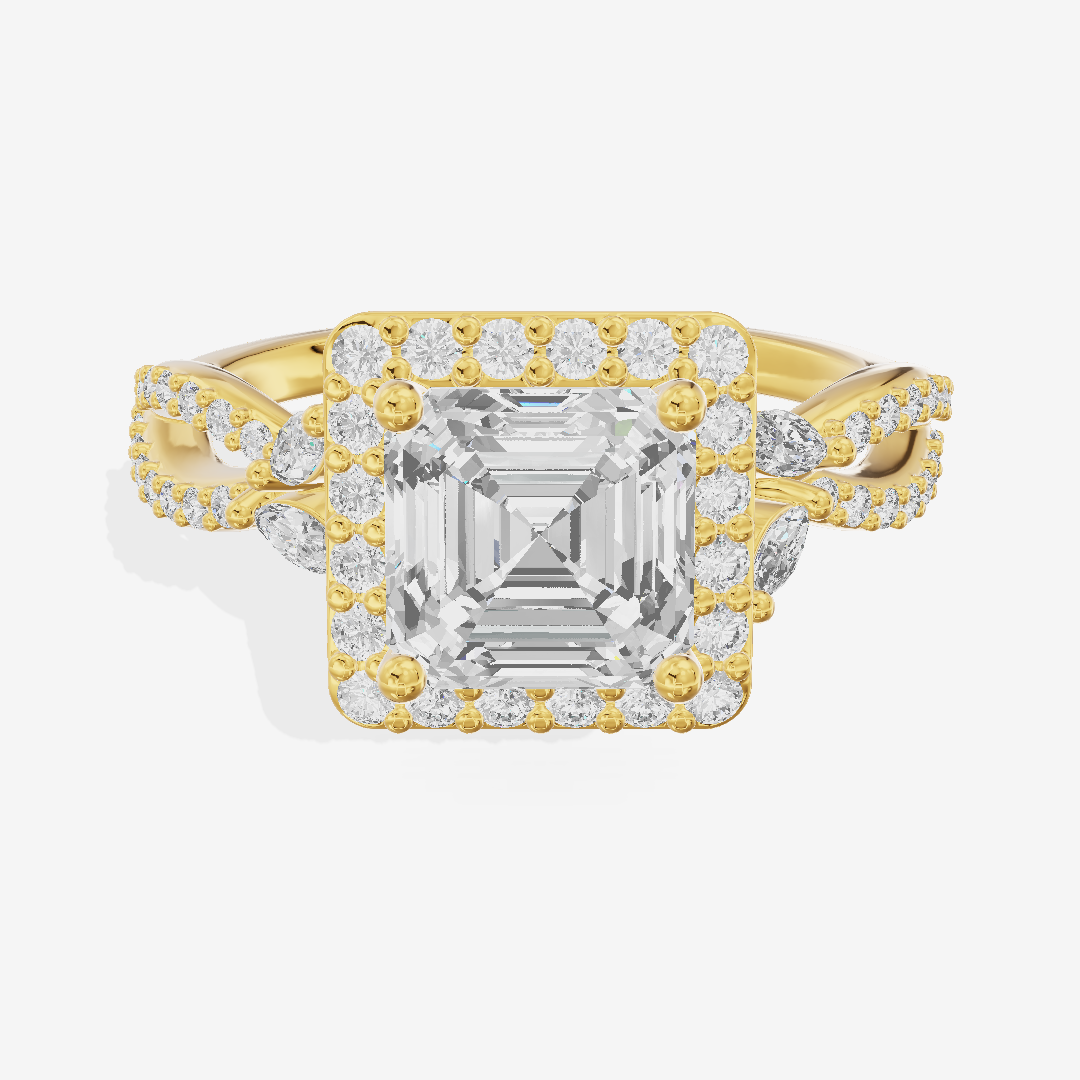 Luxe Reverya Asscher Hidden Halo Engagement Ring (2/5 ct. tw.) in 18K Yellow Gold