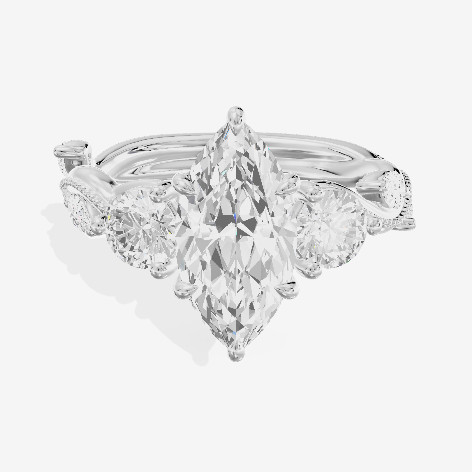 Vintage Belovae Marquise Three Stone Engagement Ring (3/5 ct. tw.) in 14K White Gold