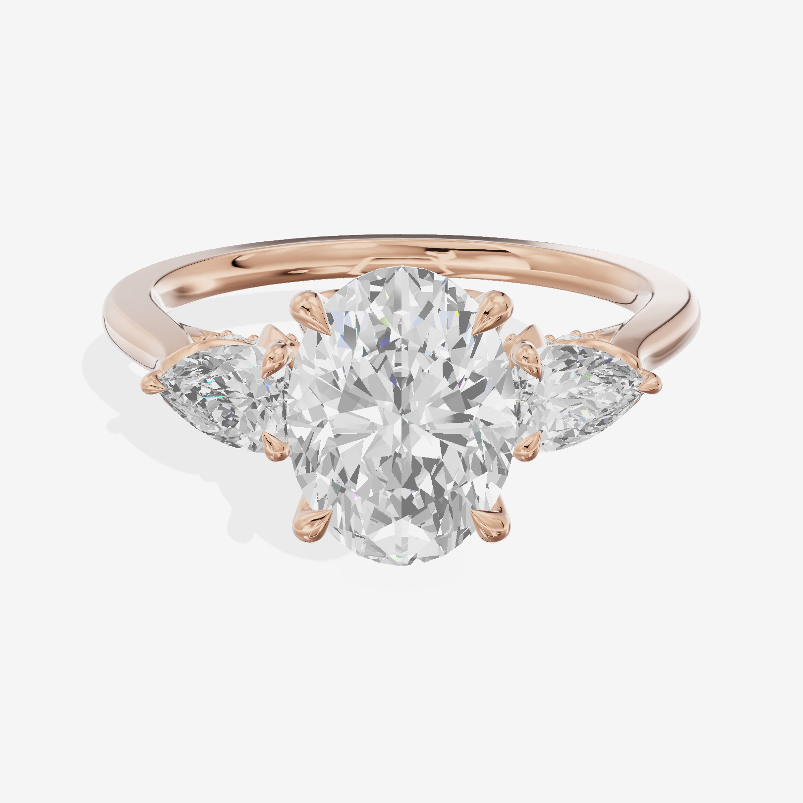 Modern Sincere Three Stone Oval Engagement Ring (1/2 ct. tw.) in 14K Rose Gold