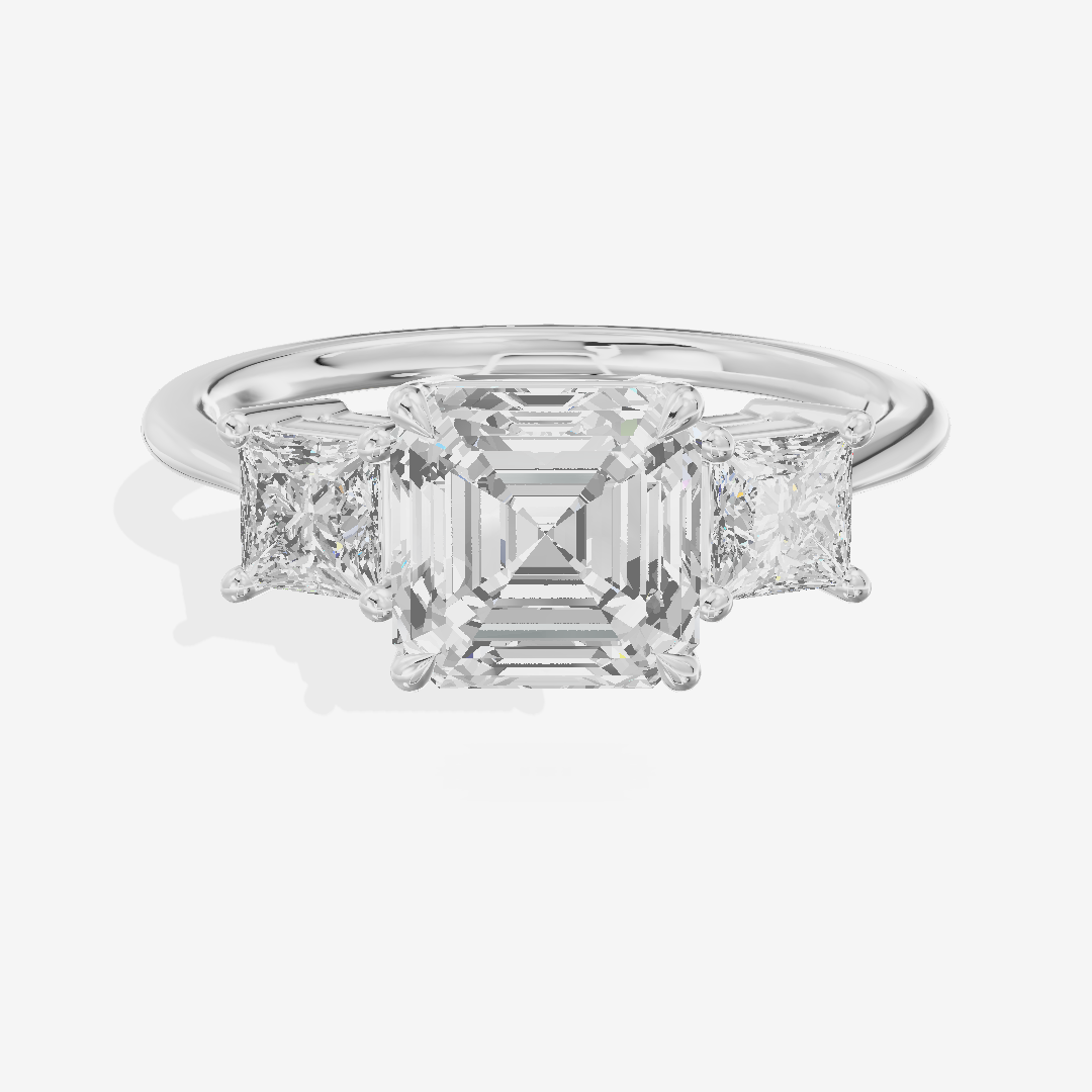 Belovae Anniversary Anniversary Asscher Three Stone Engagement Ring (1/2 ct. tw.) in Platinum