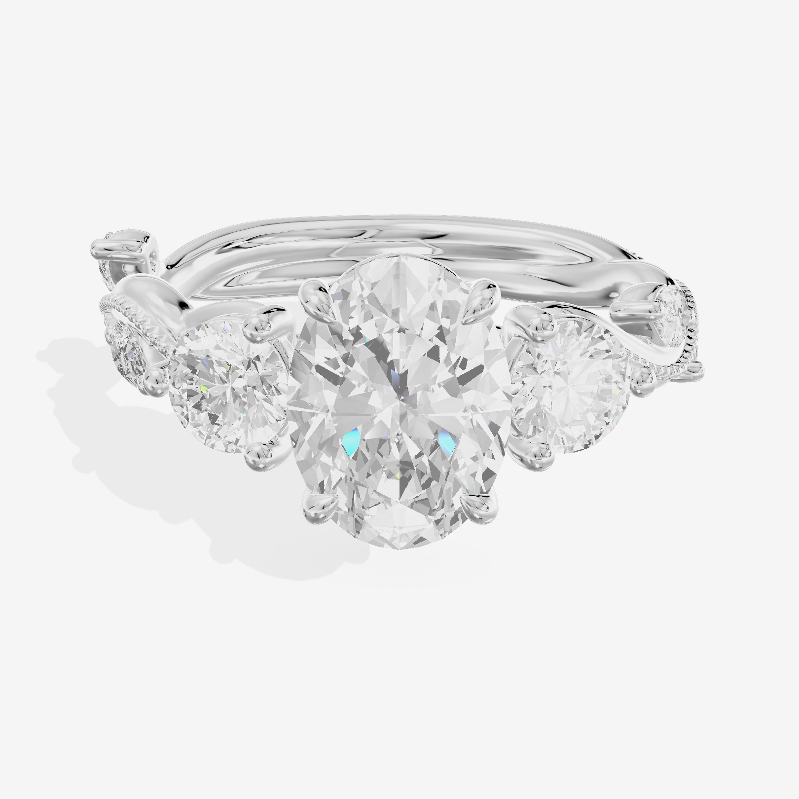 Vintage Belovae Oval Three Stone Engagement Ring (3/5 ct. tw.) in 18K White Gold