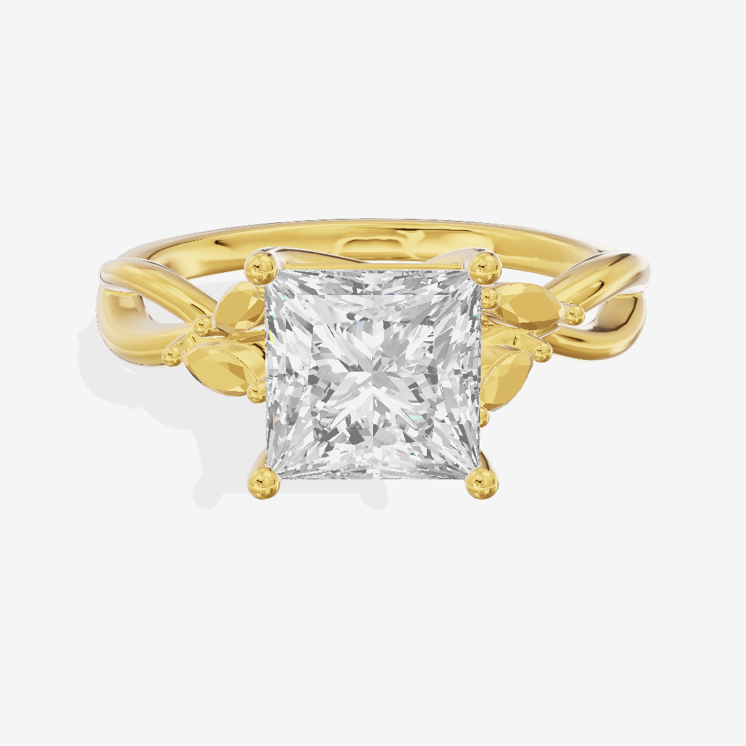 Modern Sincere Princess Engagement Ring with Side Stones in 18K Yellow Gold