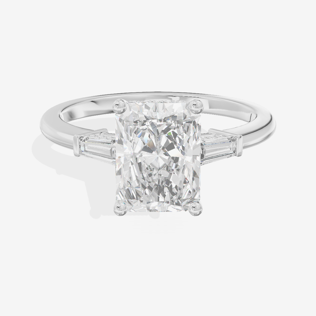Clusta Three Stone Radiant Engagement Ring (1/10 ct. tw.) in 14K White Gold