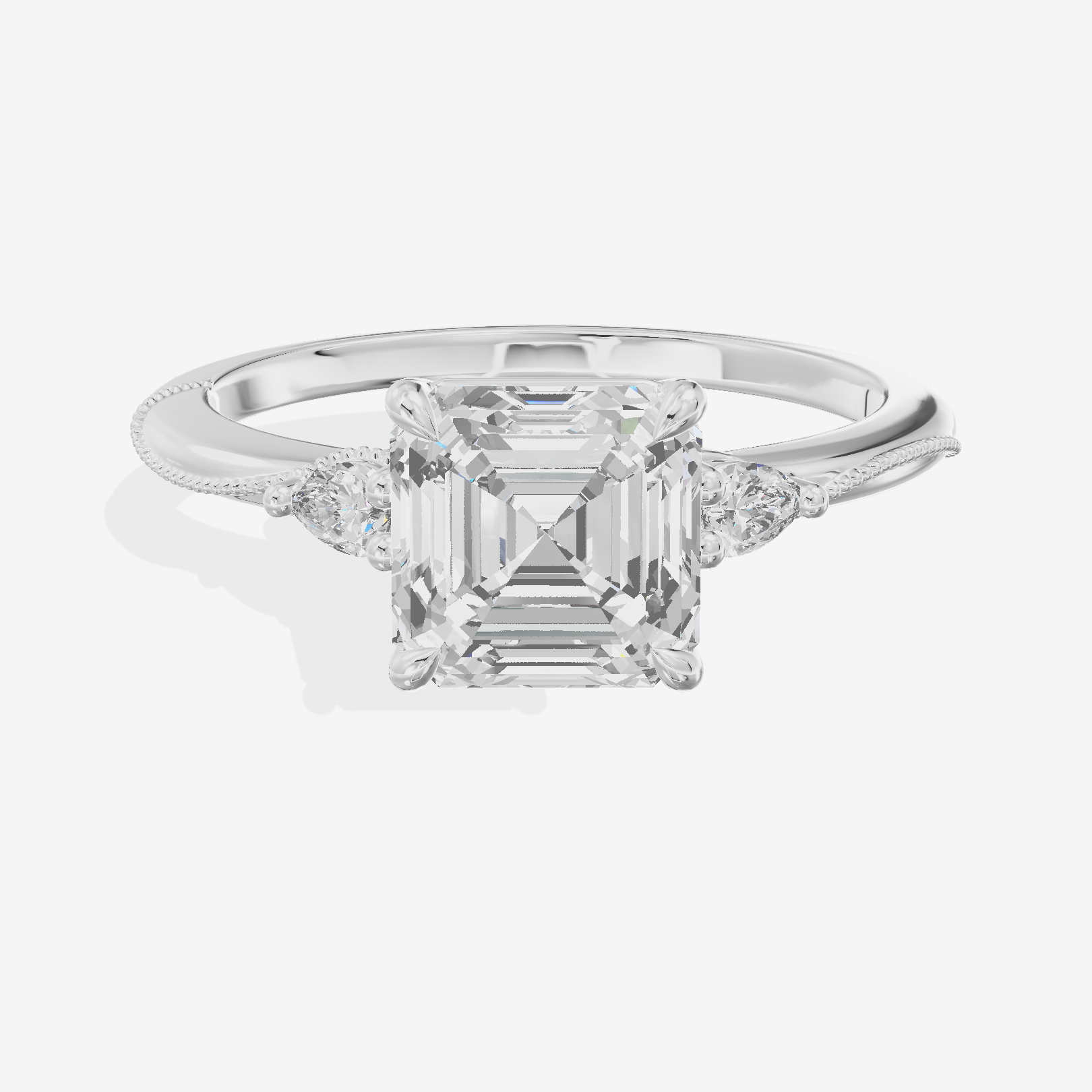 Promezza Three Stone Asscher Engagement Ring (1/10 ct. tw.) in 18K White Gold