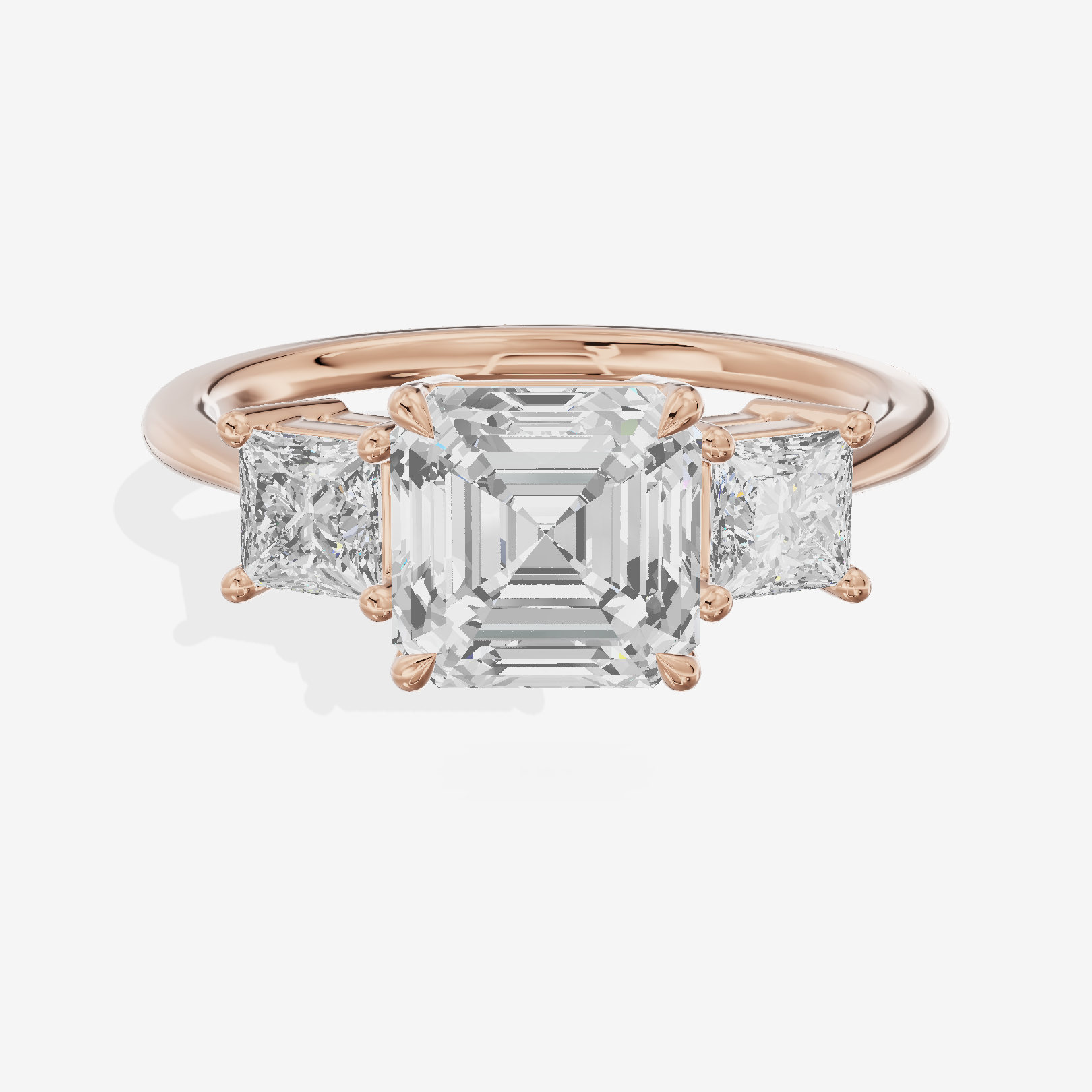 Royal Coeurine Three Stone Asscher Engagement Ring (1/2 ct. tw.) in 14K Rose Gold