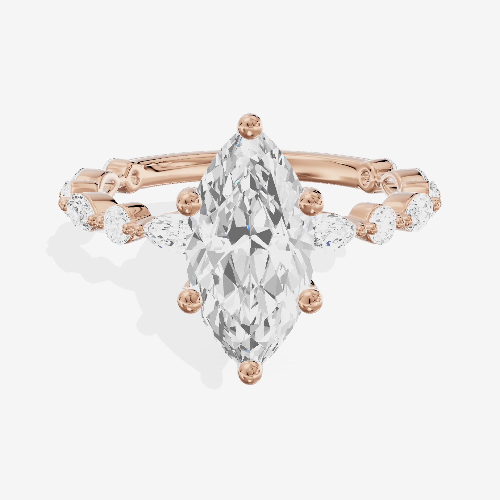 Solea Cathedral 2mm Marquise Engagement Ring with Side Stones (1/2 ct. tw.) in 14K Rose Gold