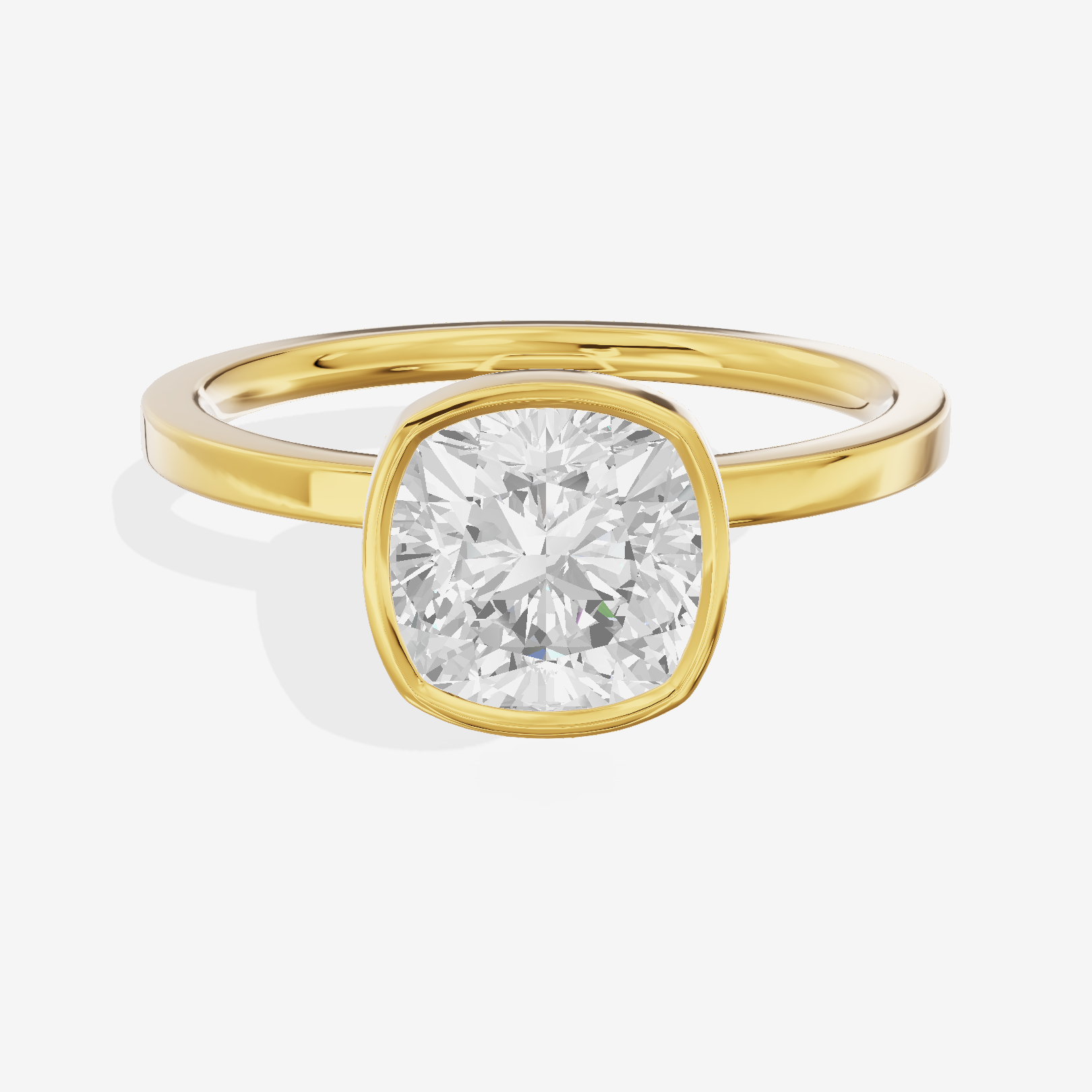 One of One Classic 1.5mm Cushion Bezel Engagement Ring in 14K Yellow Gold