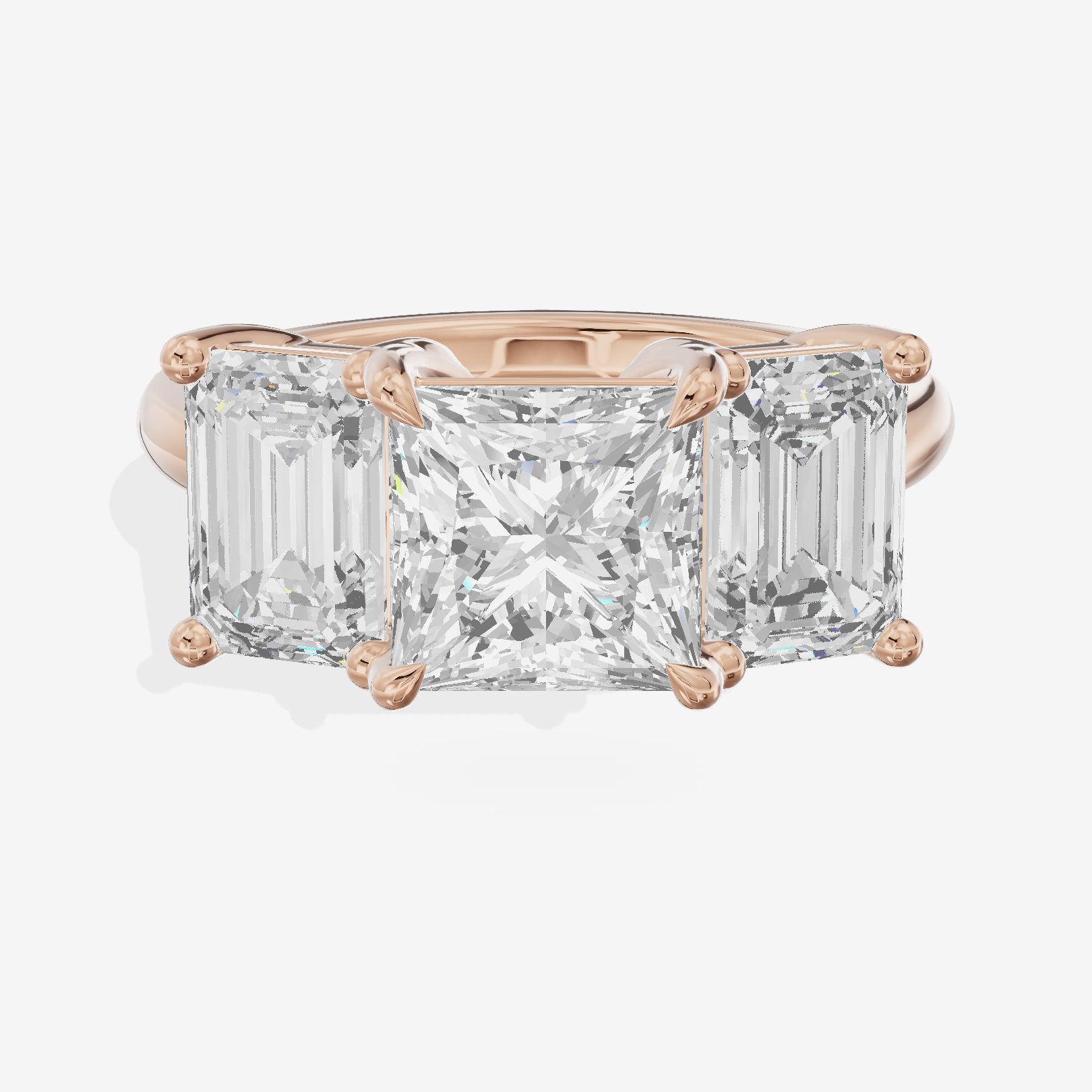 Luxe Whisper Three Stone Princess Engagement Ring (3/4 ct. tw.) in 18K Rose Gold