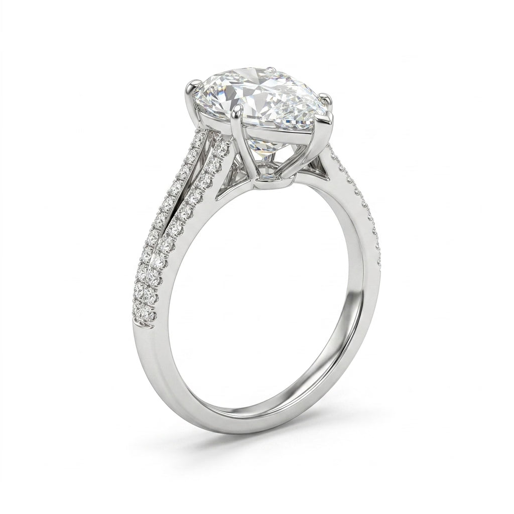 Split Shank Pear Engagement Ring (5.02 ct. tw.) in Platinum