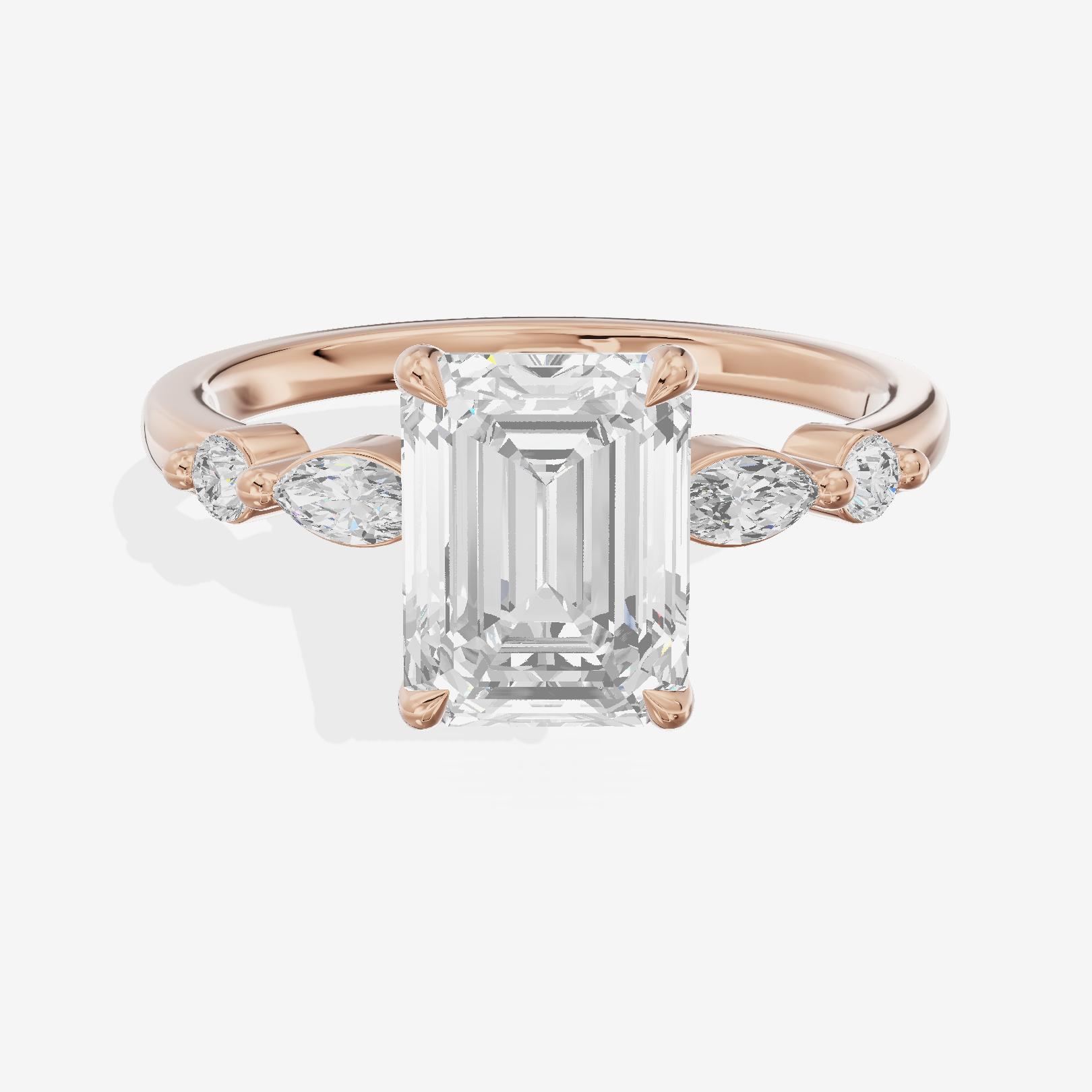 Petite Cherubine Emerald Engagement Ring with Side Stones (1/3 ct. tw.) in 18K Rose Gold