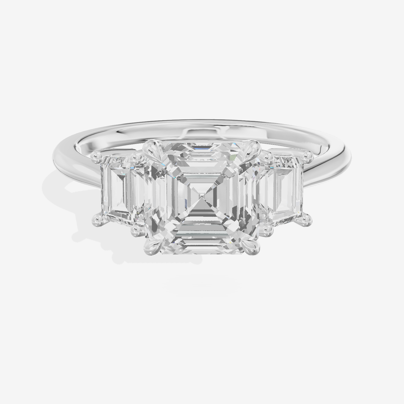 Triade Side Stone Asscher Three Stone Engagement Ring (2/5 ct. tw.) in 18K White Gold