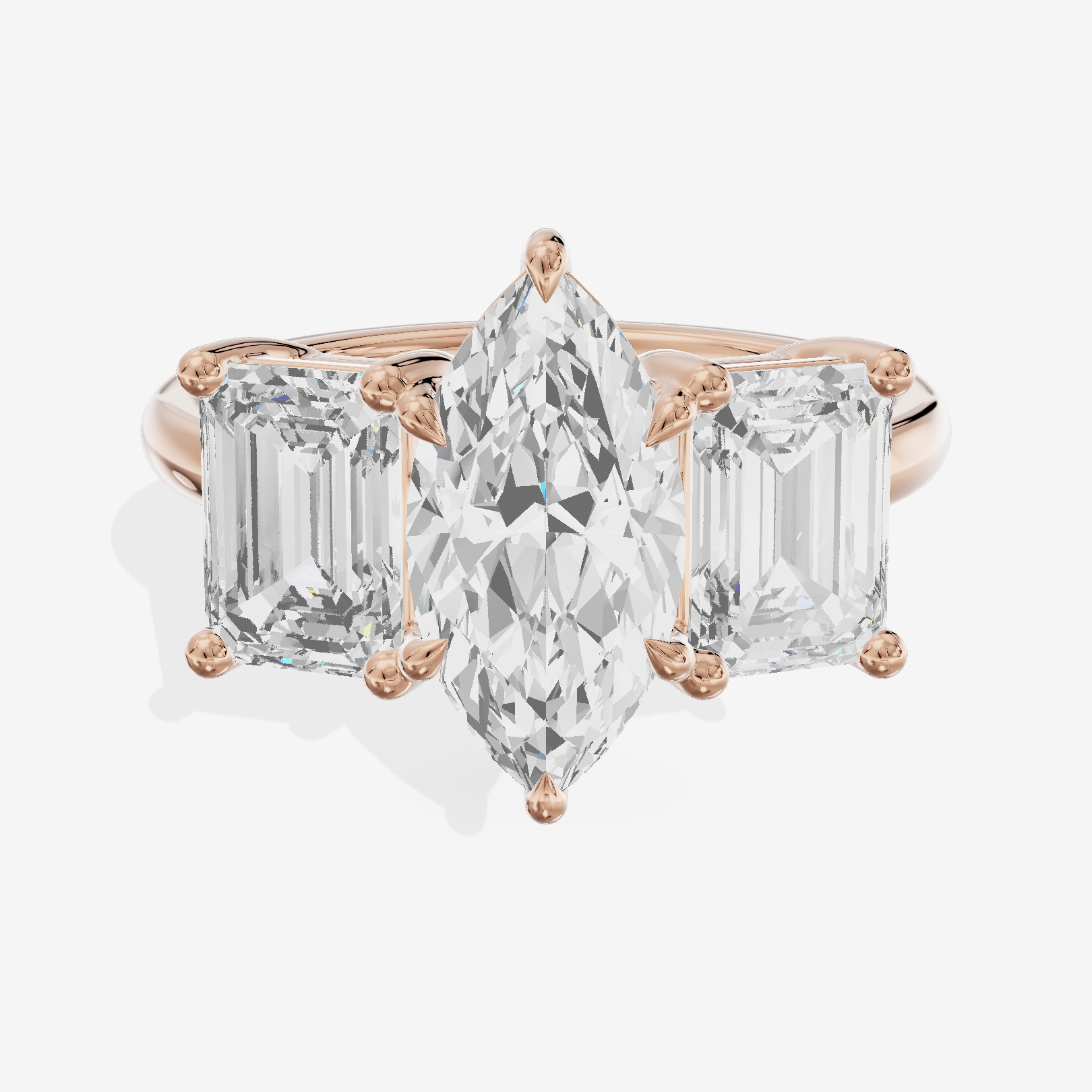 Luxe Whisper Three Stone Marquise Engagement Ring (3/4 ct. tw.) in 18K Rose Gold