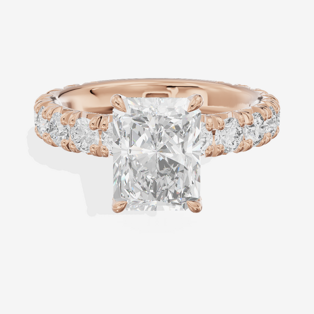 Crowned Sincere Radiant Engagement Ring with Side Stones (3/4 ct. tw.) in 18K Rose Gold