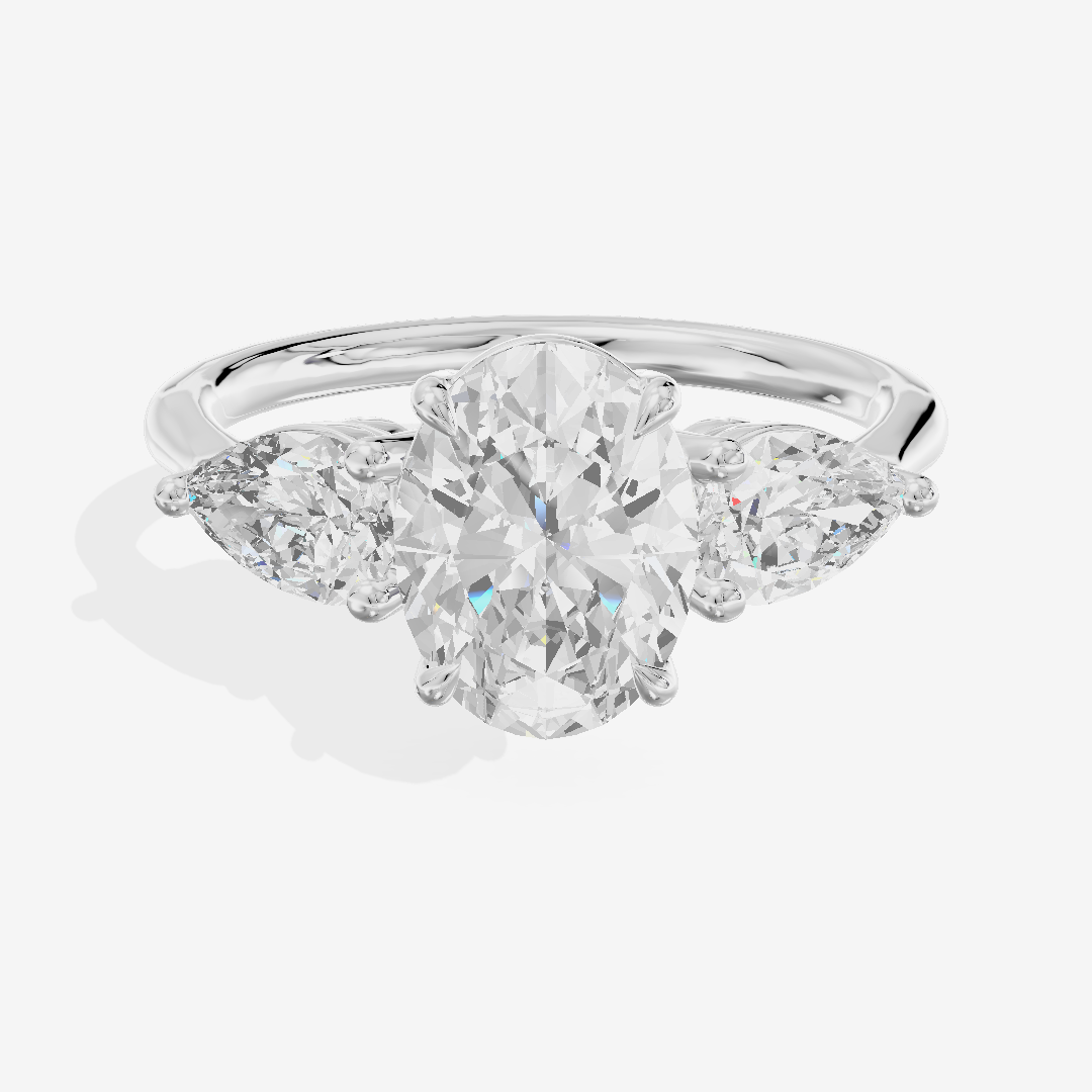 Luxe Adorae Three Stone Oval Engagement Ring (3/4 ct. tw.) in Platinum