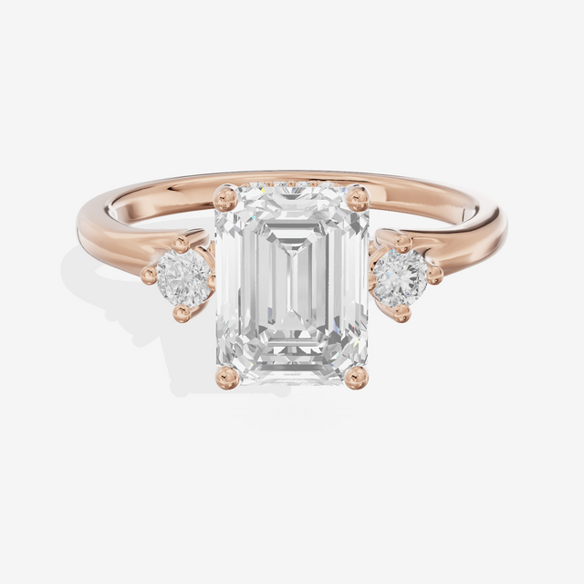 Sincere Three Stone Emerald Engagement Ring (1/6 ct. tw.) in 18K Rose Gold