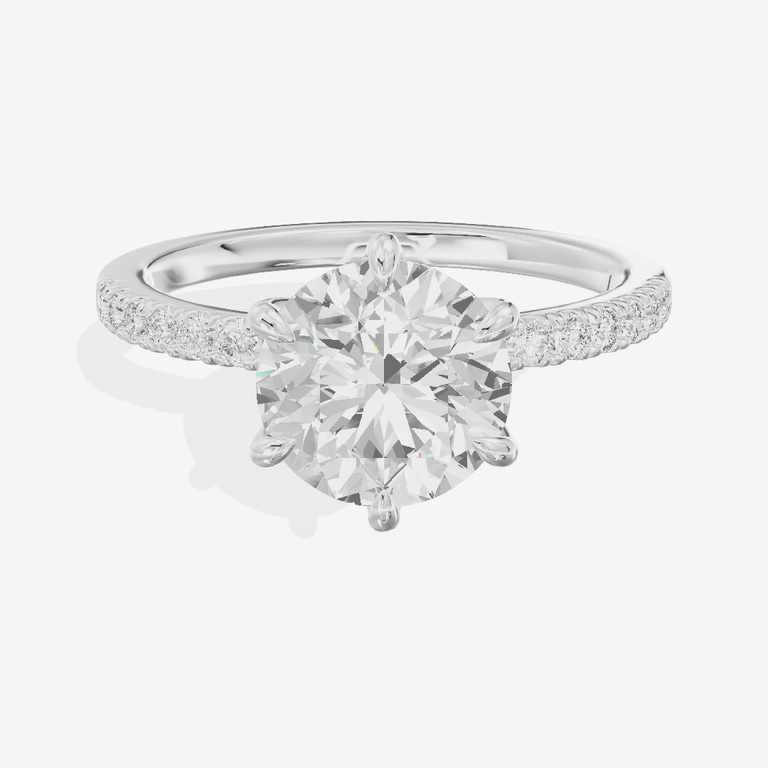 Promezza Cathedral Round Engagement Ring with Side Stones (1/6 ct. tw.) in 18K White Gold