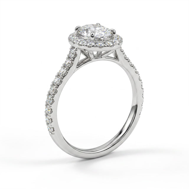 Halo Pavé Oval Engagement Ring (1.03 ct. tw.) in 18K White Gold