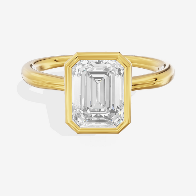 Coeurine Bezel 2mm Emerald Solitaire Engagement Ring in 14K Yellow Gold