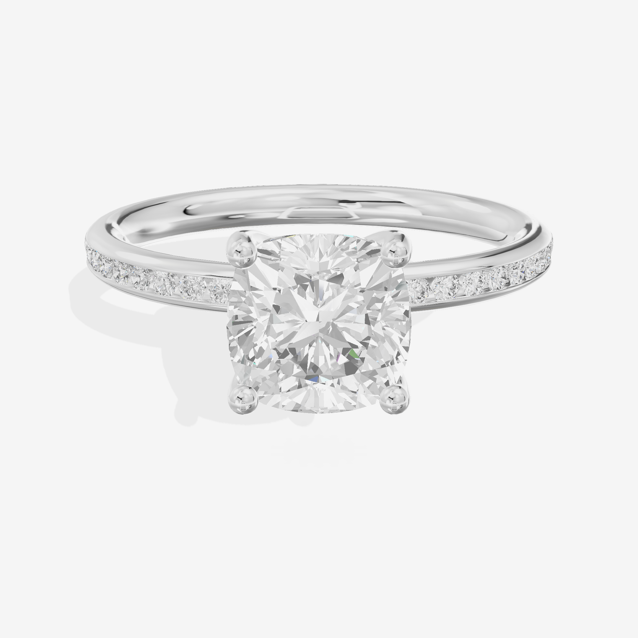 Classic Trellise Cushion Engagement Ring with Side Stones (1/8 ct. tw.) in 18K White Gold