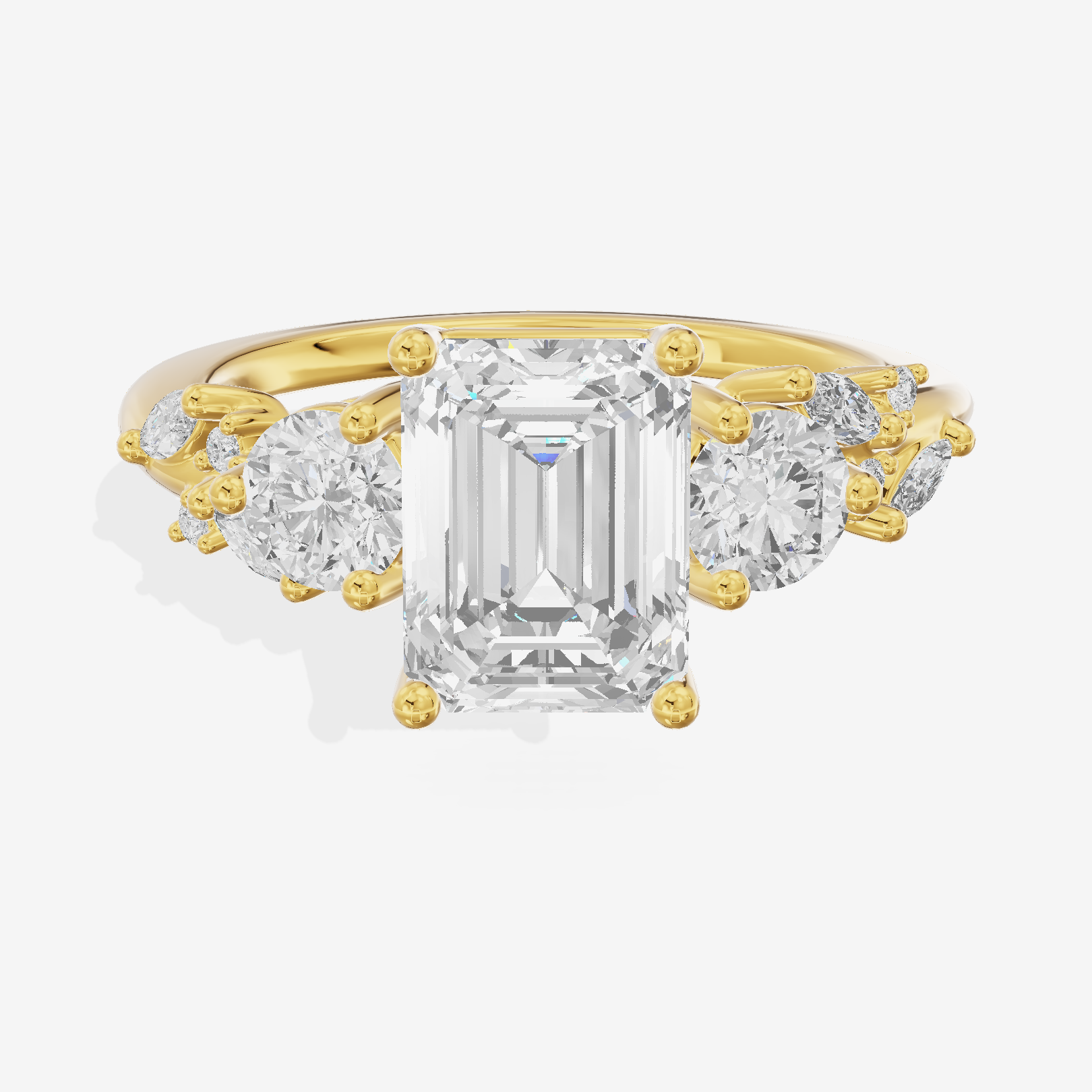 Grand Sincere Three Stone Emerald Engagement Ring (1/3 ct. tw.) in 14K Yellow Gold