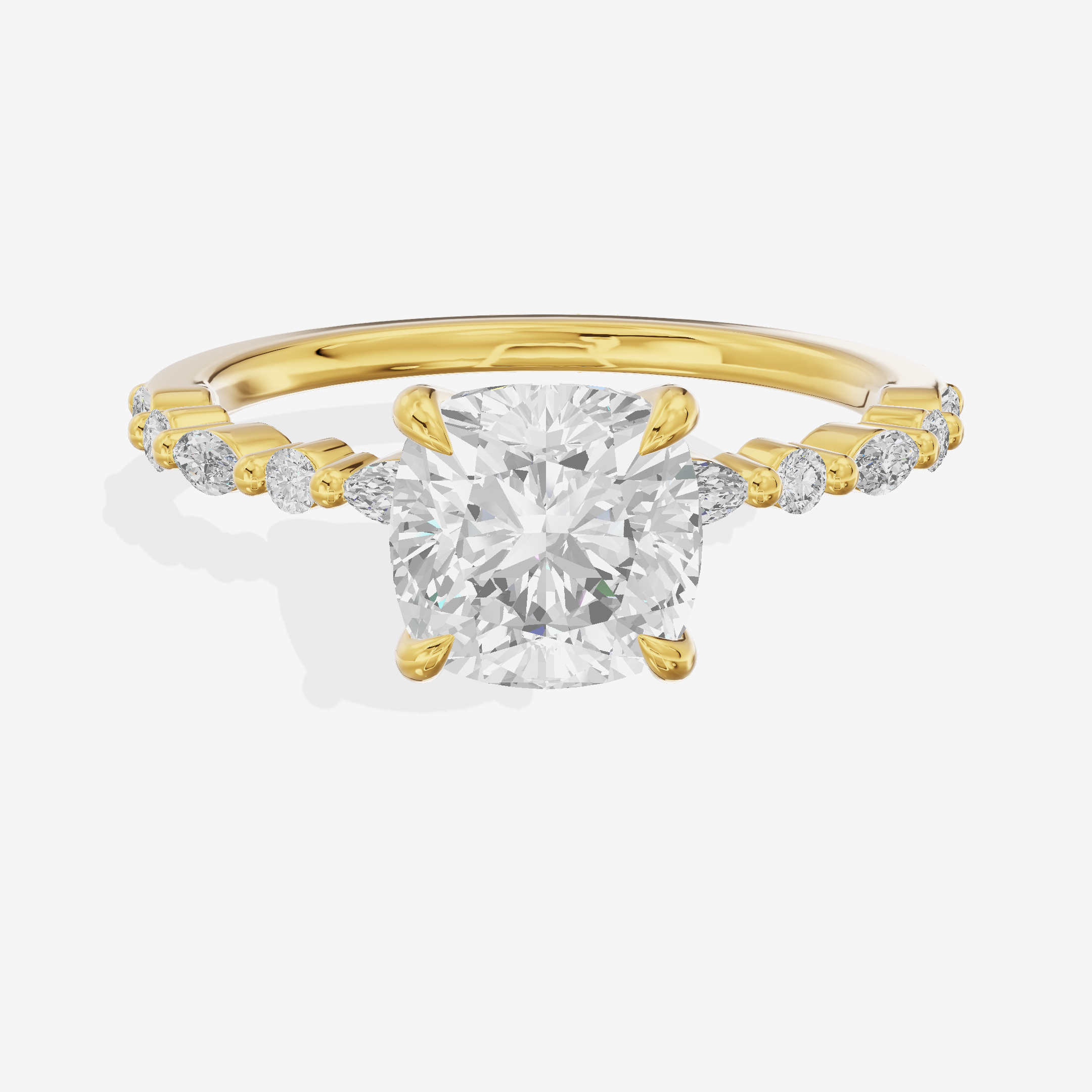 Lustrous Solea Cushion Engagement Ring with Side Stones (1/20 ct. tw.) in 14K Yellow Gold