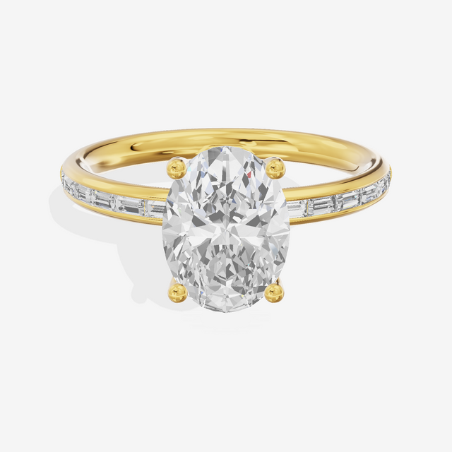 Tender Sincere Oval Engagement Ring with Side Stones (1/6 ct. tw.) in 14K Yellow Gold