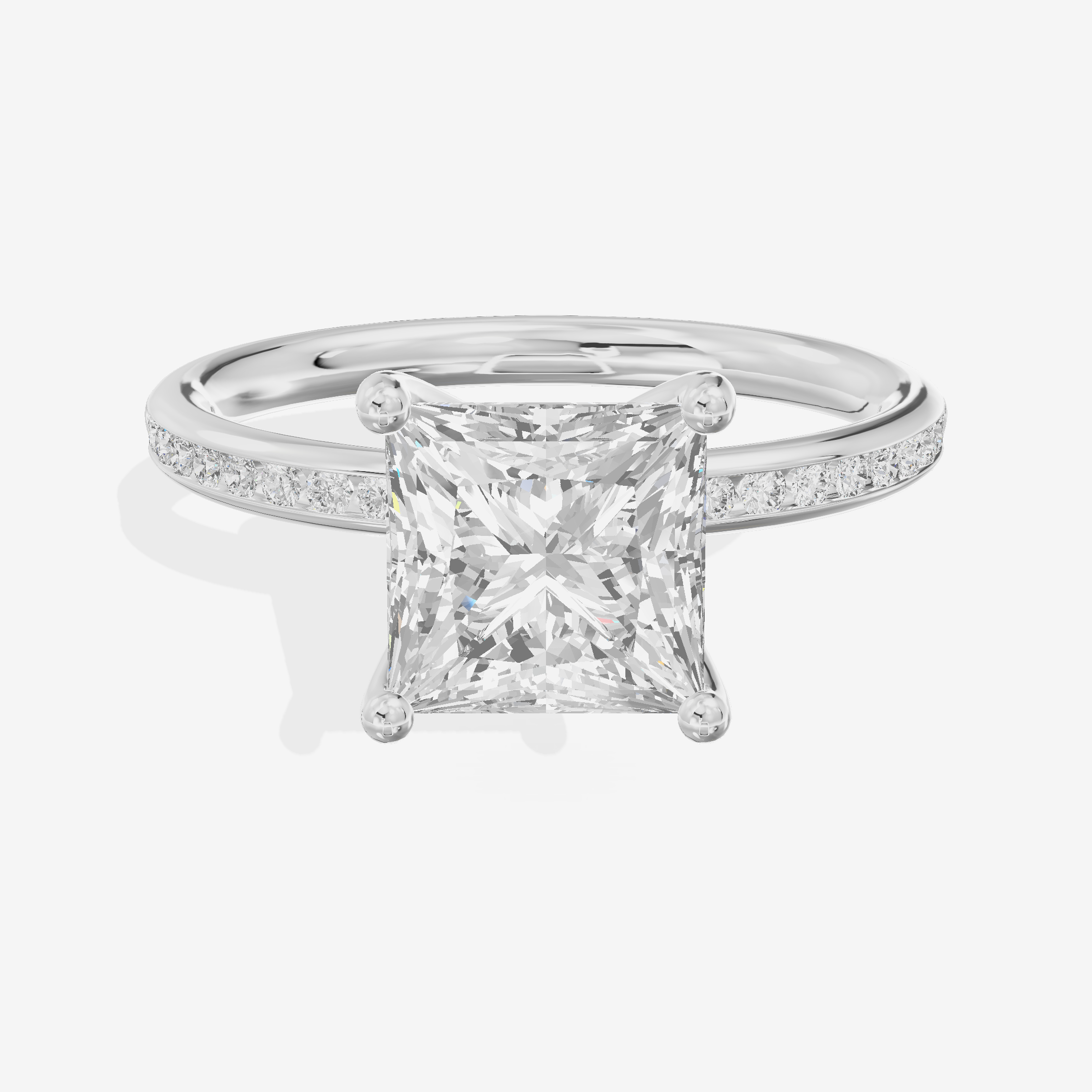 Classic Trellise Princess Engagement Ring with Side Stones (1/8 ct. tw.) in 18K White Gold